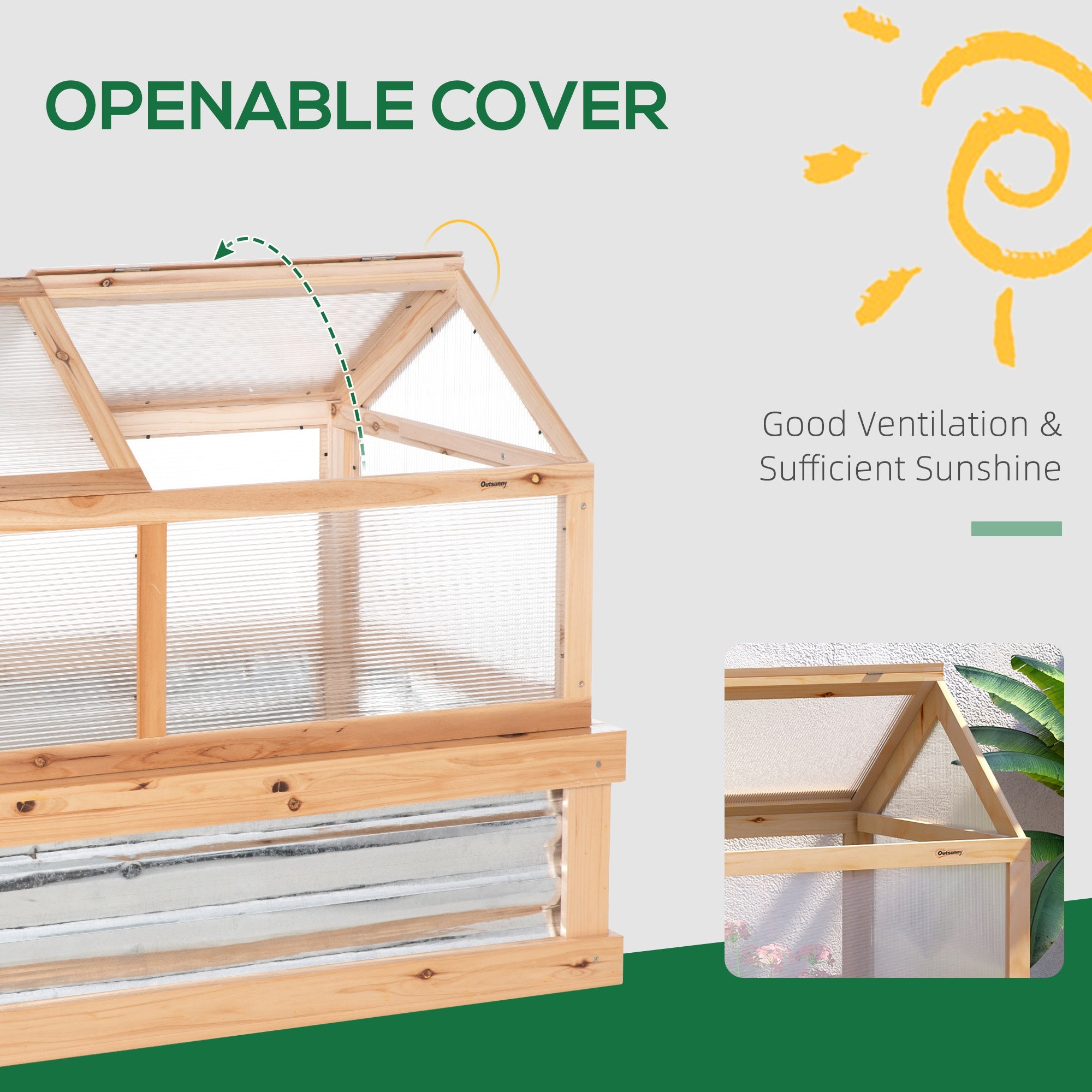 48" x 24" x 32.25" Elevated Planting Beds Garden Wooden Cold Frame Greenhouse Flower Planter Protection Wood - Natural wood finish - Image 7