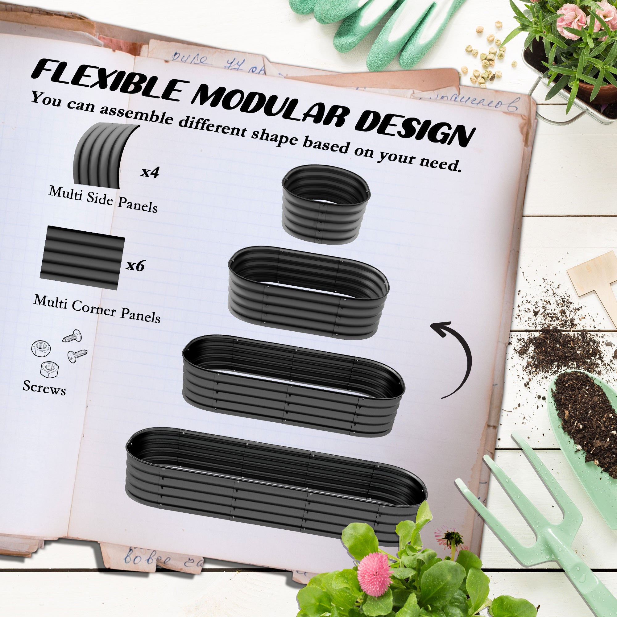 6.4' x 2' x 1' Galvanized Raised Garden Bed Kit, Metal Planter Box with Safety Edging, Dark Gray - Dark Gray - Image 4