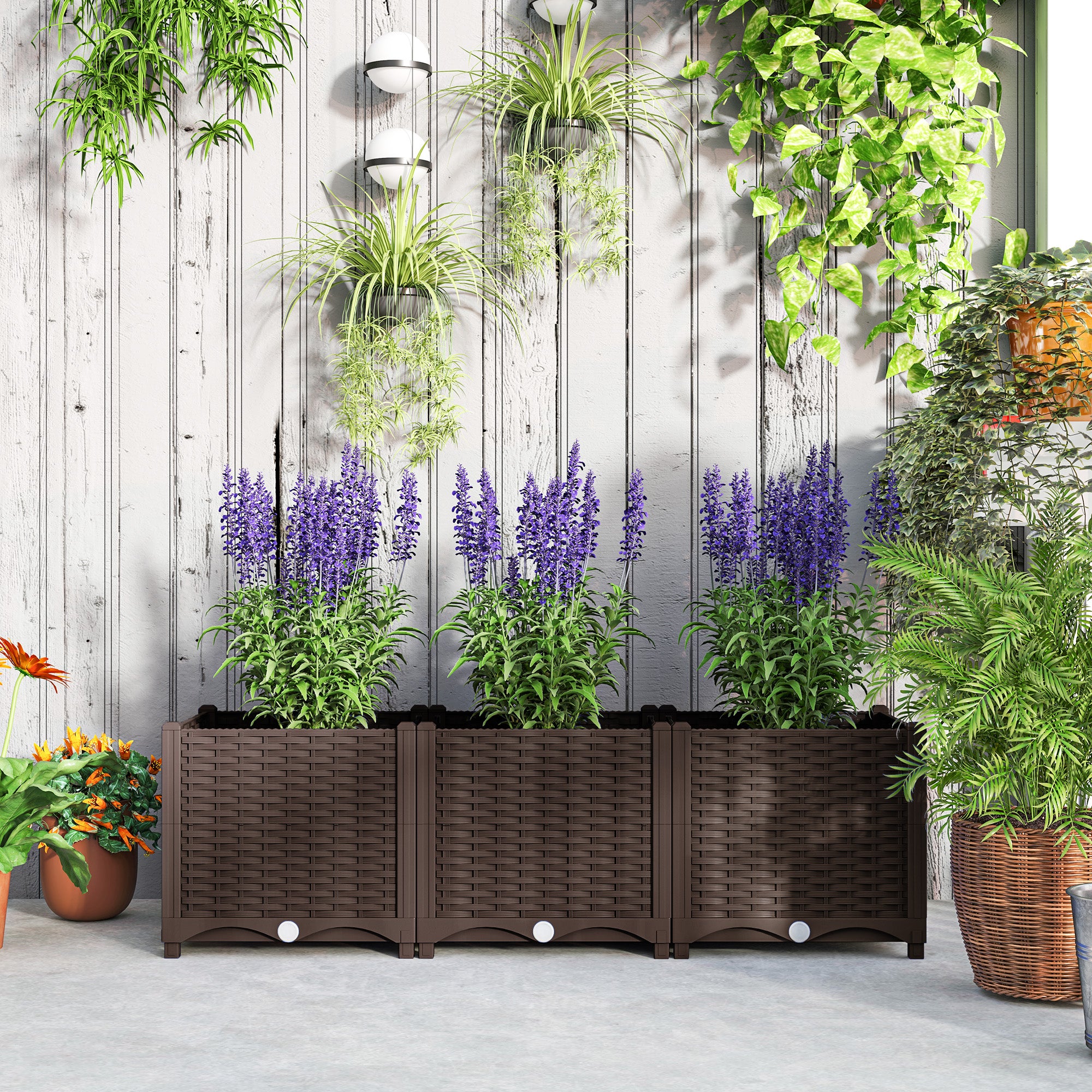 Plastic Raised Garden Bed, 4 x 1 x 1 ft Outdoor Flower Box with Drainage Holes for Vegetables, Herbs, Brown - Brown - Image 8