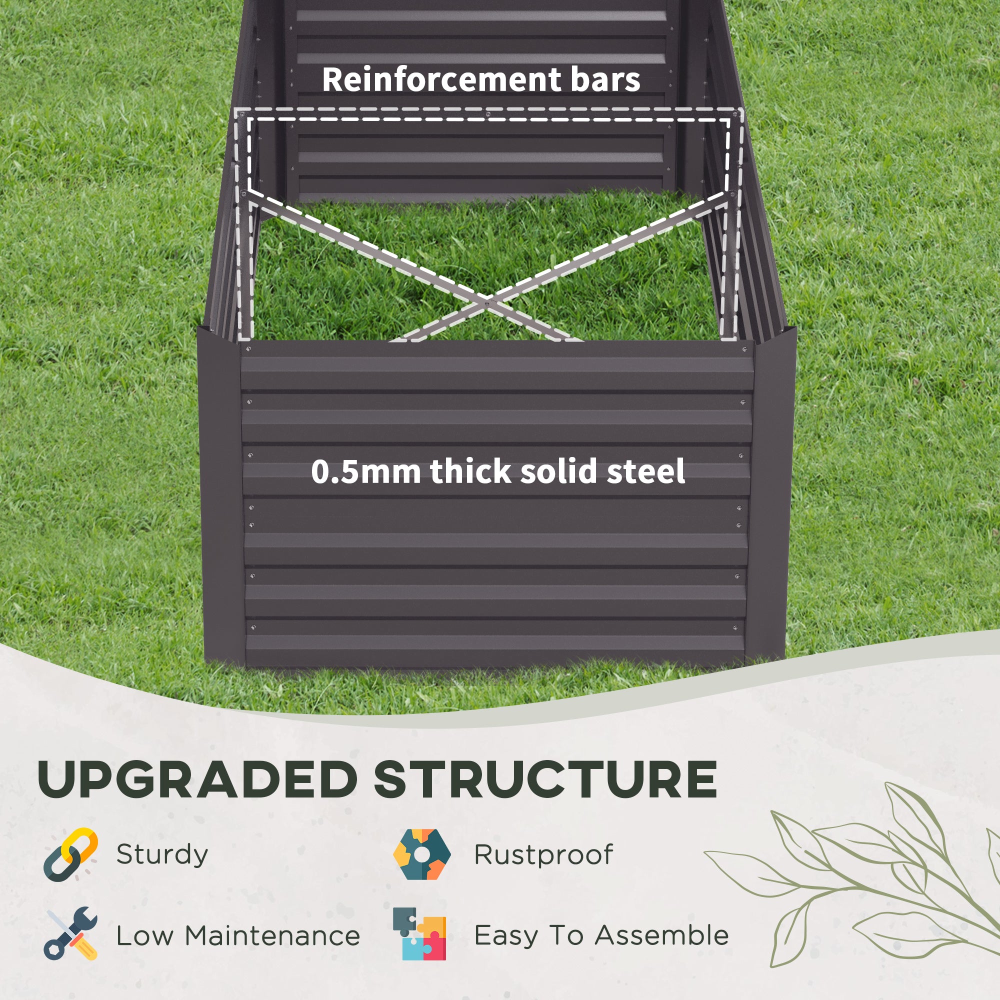 Galvanized Raised Garden Bed, Steel Outdoor Planters with Reinforced Rods, 71" x 36" x 23", Dark Gray - Dark Gray - Image 5