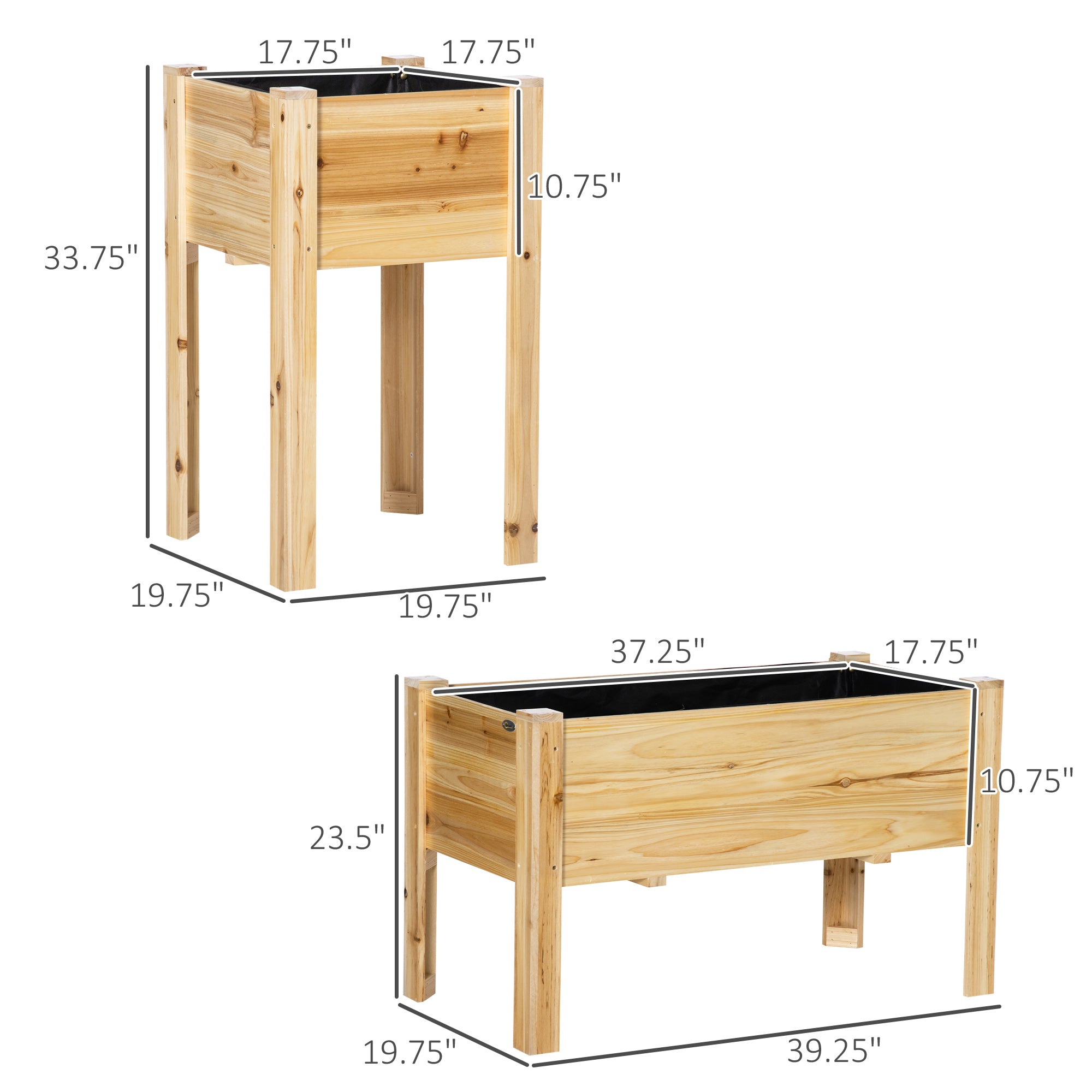 Raised Garden Bed Set of 3, Wooden Elevated Planter Box with Legs and Bed Liner, for Backyard and Patio to Grow Vegetables, Herbs, and Flowers, Natural - Natural Wood - Image 3