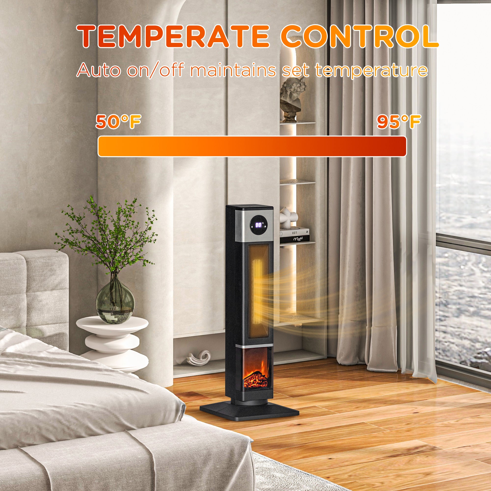 31" Freestanding Electric Heater with Oscillation, Remote Control & 12H Timer for Indoors, 1400W, Black