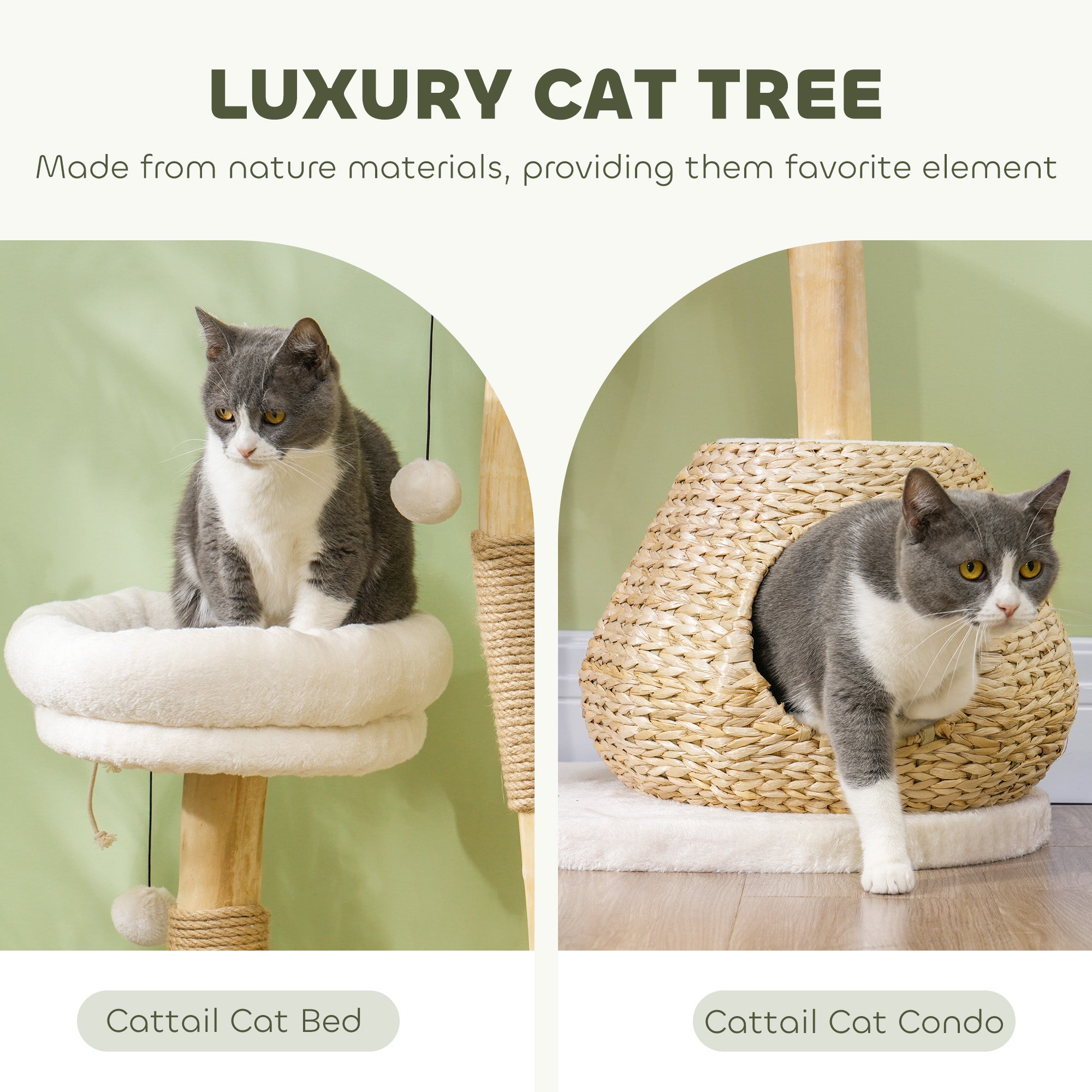 41" Cat Tree for Indoor Cats with Wooden Cat Scratching Posts, Cat Condo, Cat Beds & Toy Balls, Cream White - Cream White - Image 5