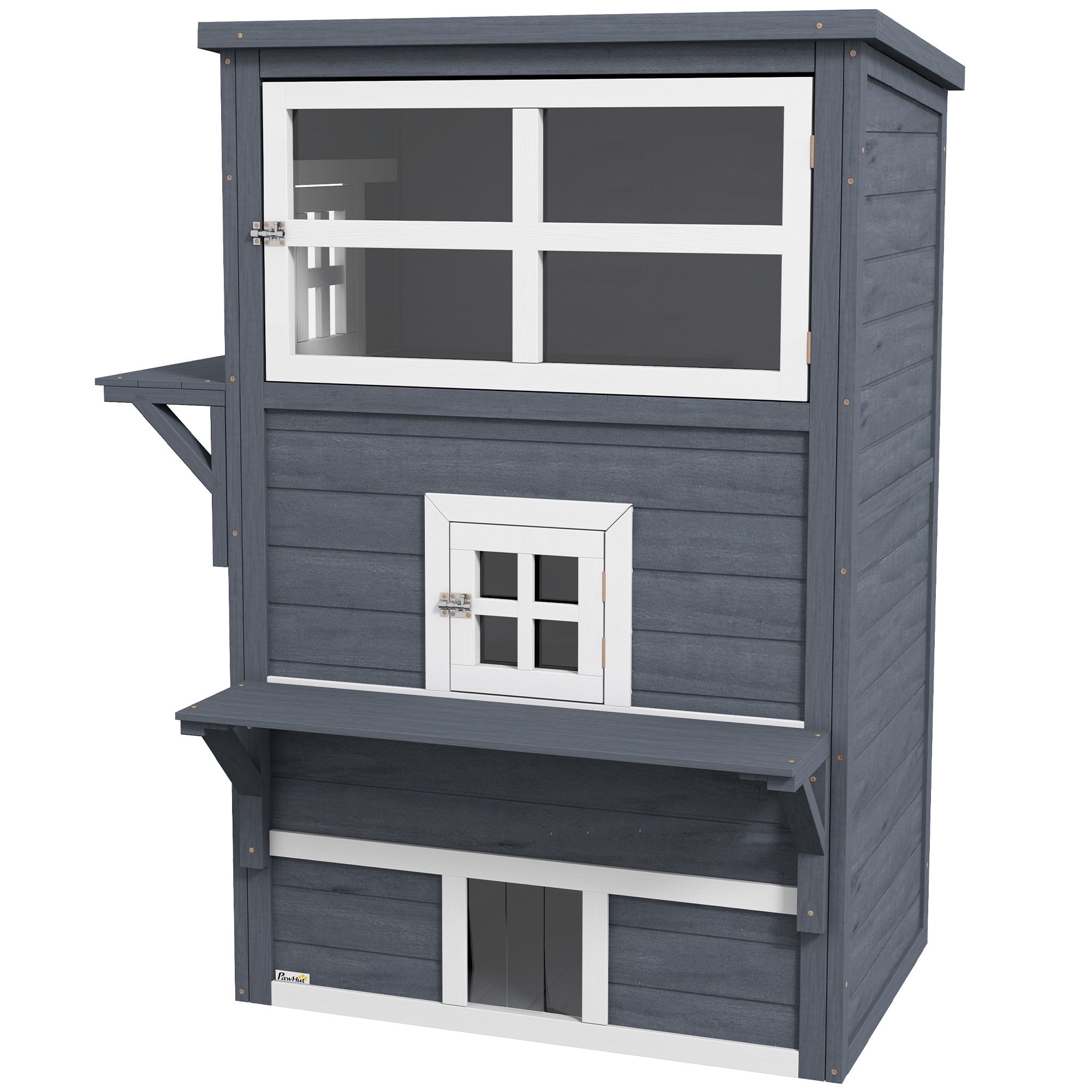 Cat House, Outdoor 3-Tier Kitty Shelter, Weather Resistant, w/ Escape Door - Dark Gray