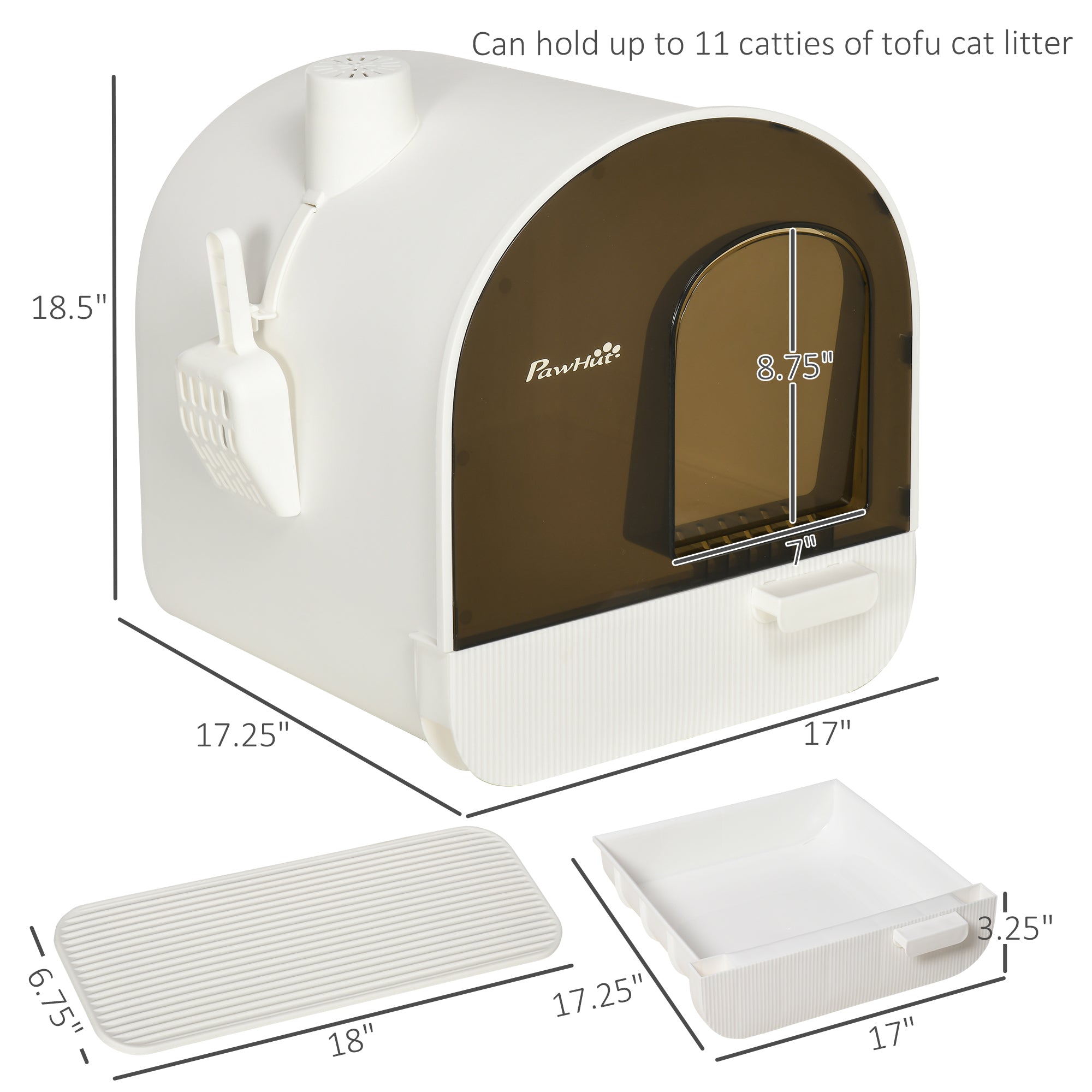 Cat Litter Box with Lid with Scoop and Filter, White - White - Image 3