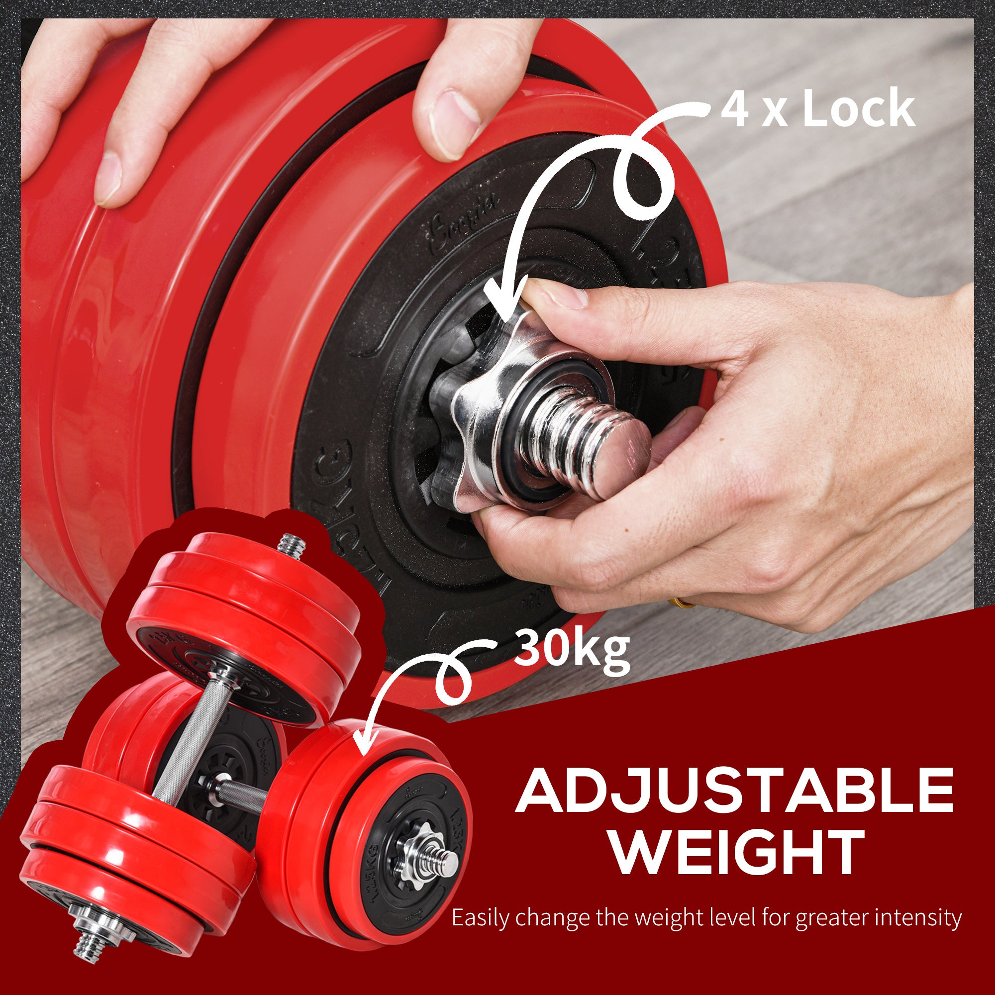 Adjustable Dumbbell Set, 66lbs Convertible to Barbell Weight Set for Home Gym Women and Men Weight Lifting Training, Red