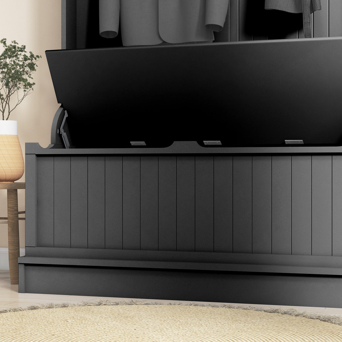 3-In-1 Entryway Bench with Coat Rack, Hall Tree with Bench and Shoe Storage, 5 Hooks for Hallway Black