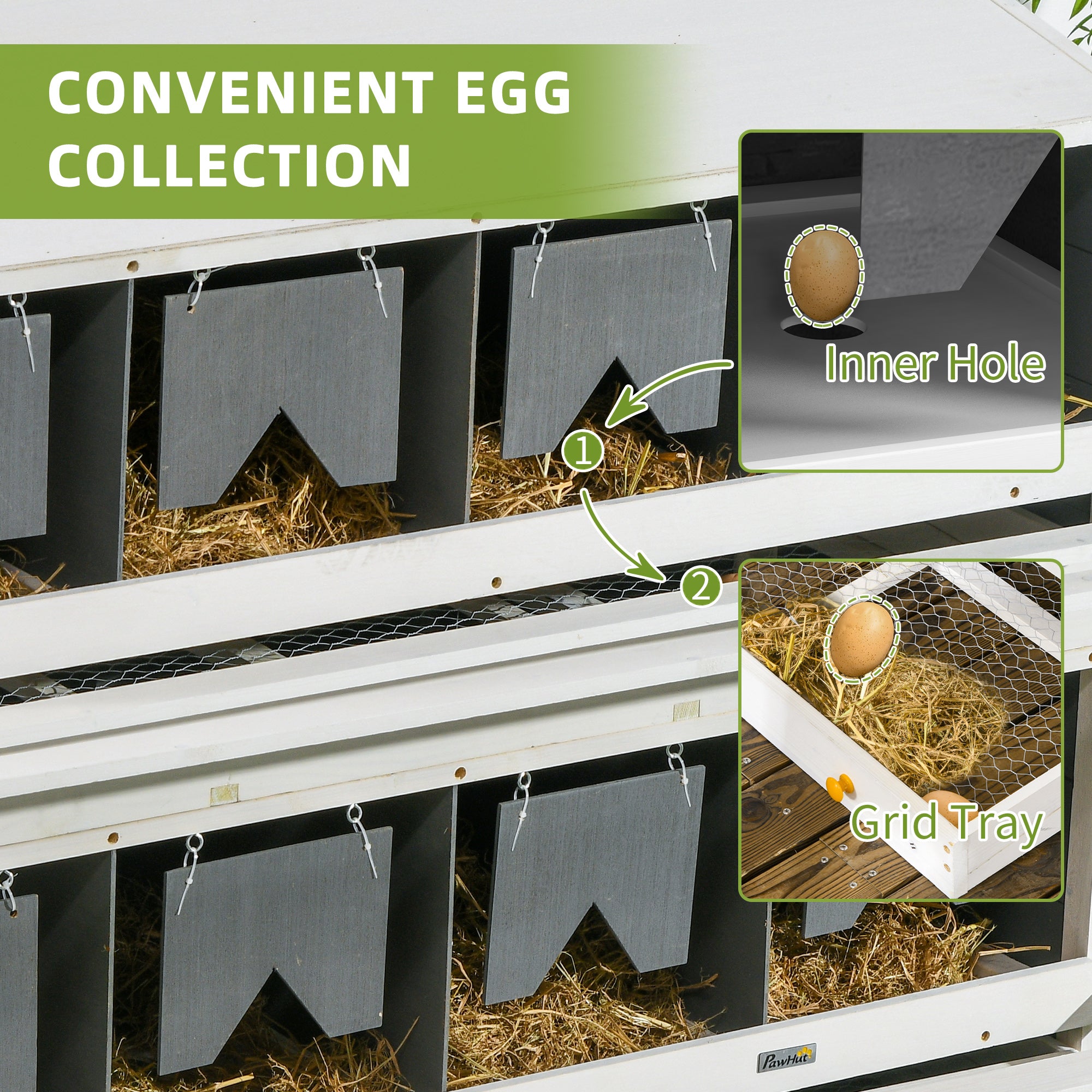 Chicken Nesting Box, 8 Compartment Wood Laying Boxes for Chicken Coop with Egg Collection Trays Perches for 16-32 Hens - Gray - Image 5