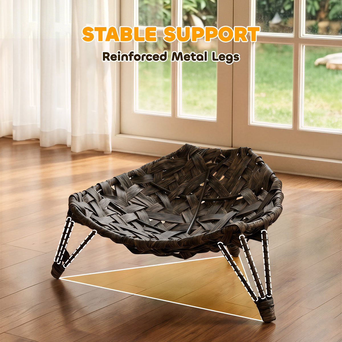 Rattan Cat Bed, Elevated Handwoven Cat Basket Bed with Soft Cushion and Metal Base
