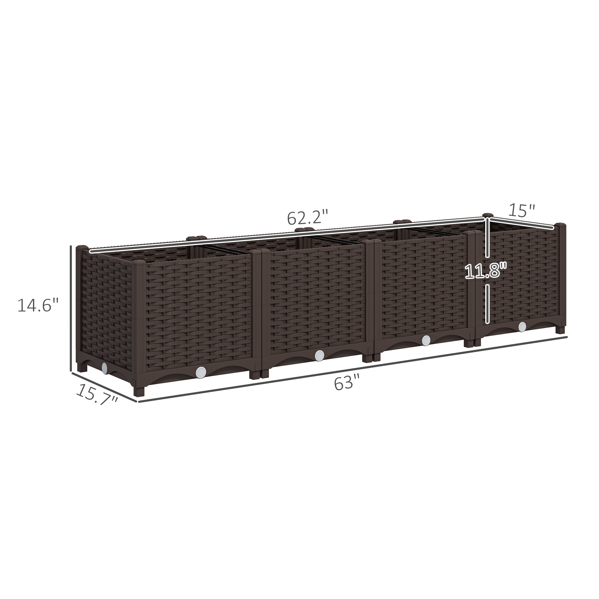 Plastic Raised Garden Bed, 5 x 1 x 1 ft Outdoor Flower Box with Drainage Holes for Vegetables, Herbs, Brown - Brown - Image 3