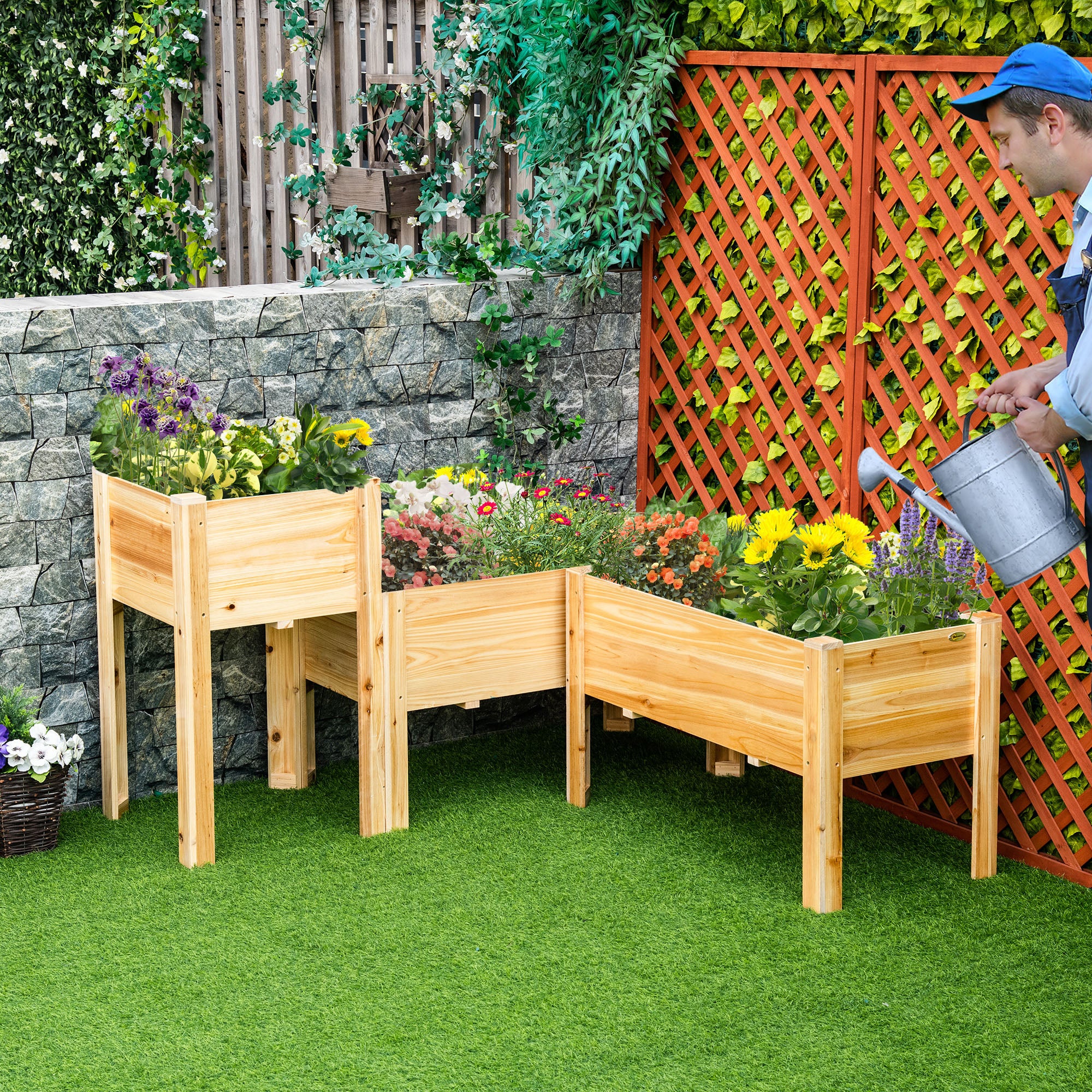 Raised Garden Bed Set of 3, Wooden Elevated Planter Box with Legs and Bed Liner, for Backyard and Patio to Grow Vegetables, Herbs, and Flowers, Natural - Natural Wood - Image 2