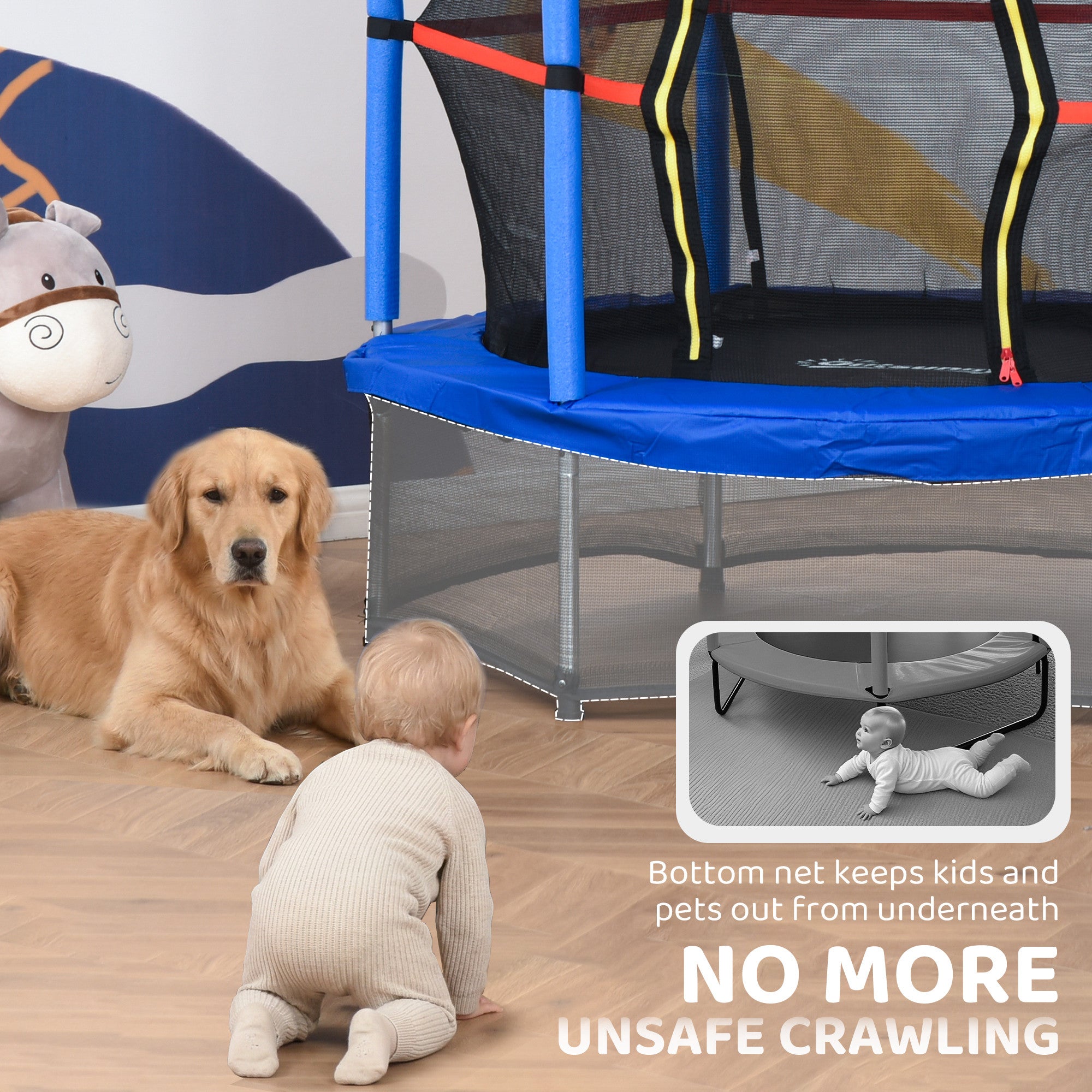 Φ5FT Kids Trampoline with Enclosure Net for Age 3 to 6 Years Blue