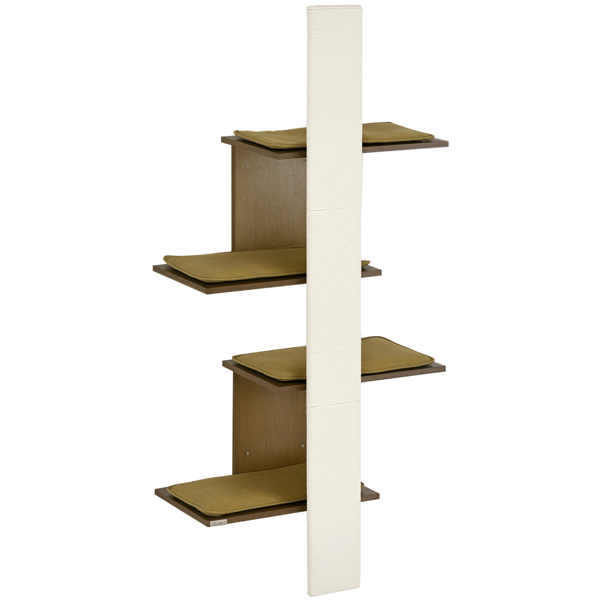 Wall-Mounted Cat Tree, 4-Layer Cat Wall Shelves Furniture with Scratching Board, Kitten Activity Center with Cushions, Natural - Natural wood finish