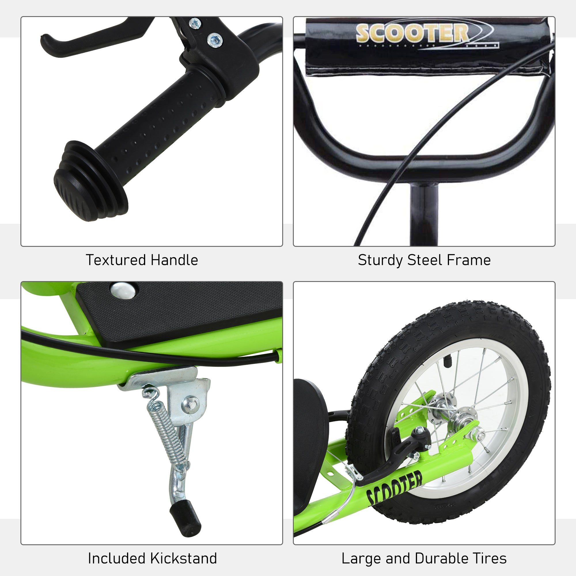 Teens Youth Scooter Ride On Toy with Adjustable Handlebar, Dual Brakes, and Inflatable Wheels For Kids 5+ - Green