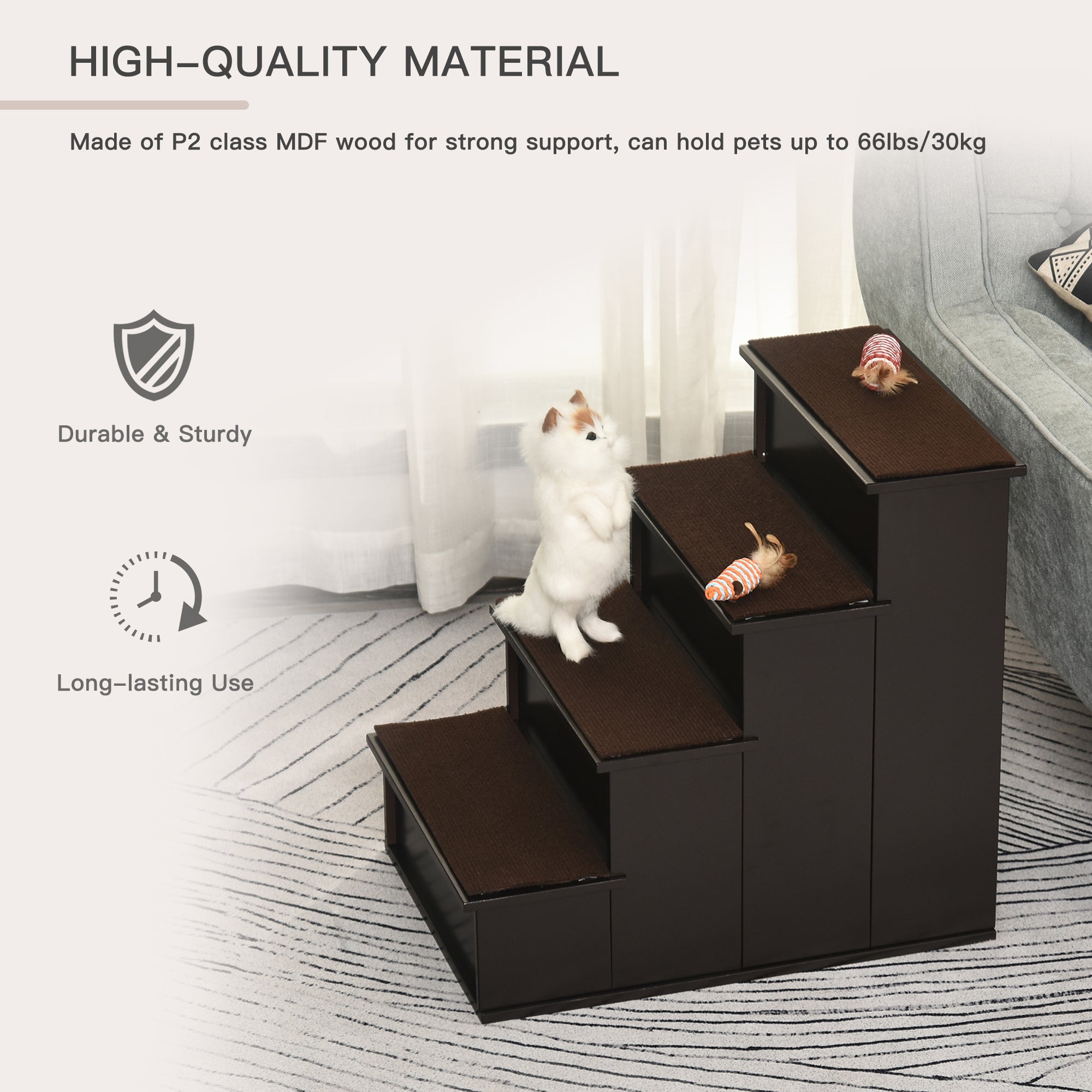 Pet Stairs, Small Pet Steps with Cushioned Removable Covering for Dogs and Cats Up To 22 lbs, Brown - Coffee - Image 6
