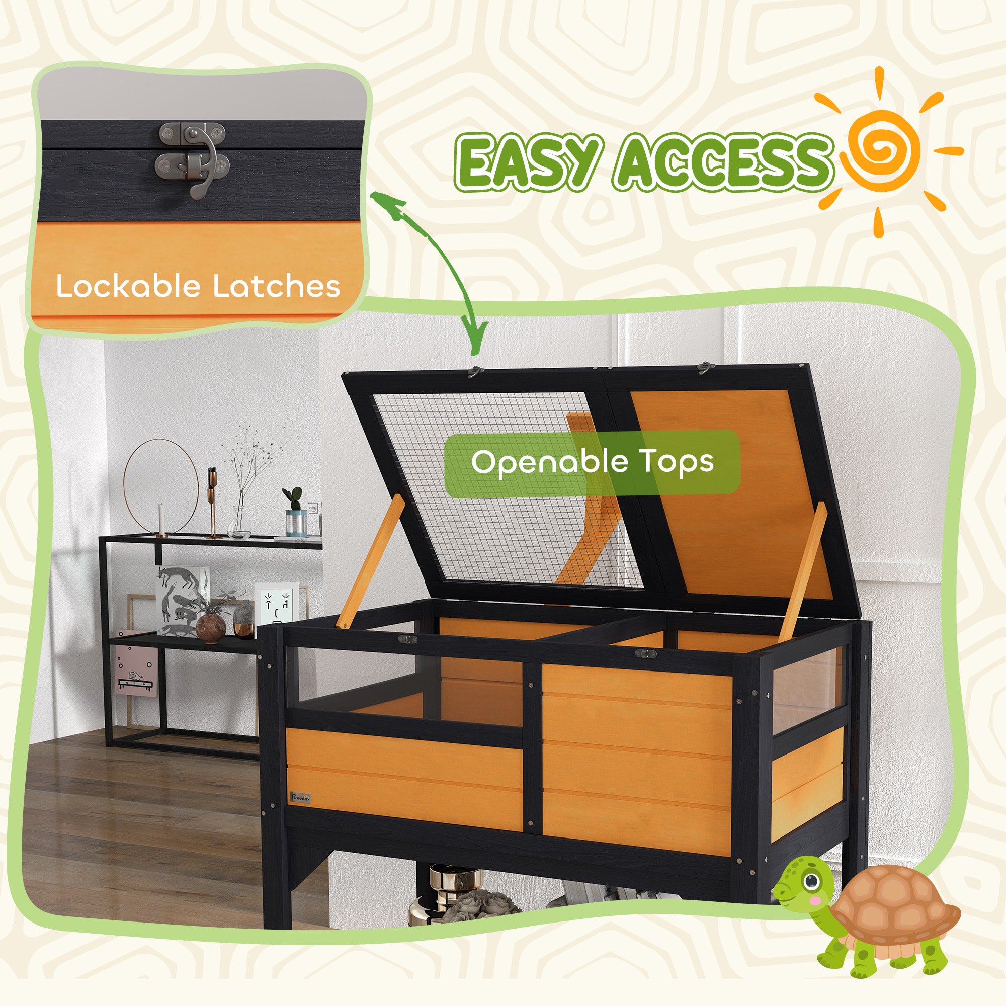 Tortoise Habitat with Shelf Storage Tortoise Gift Accessory with Weather Protection for Indoor, Yellow - Yellow - Image 6