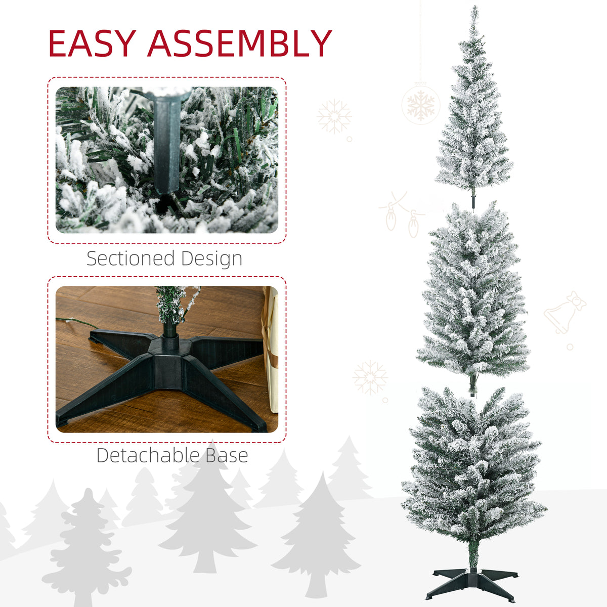 7ft Pencil Christmas Tree, Slim Artificial Christmas Tree with Realistic Branches and Warm White LED Lights, Green