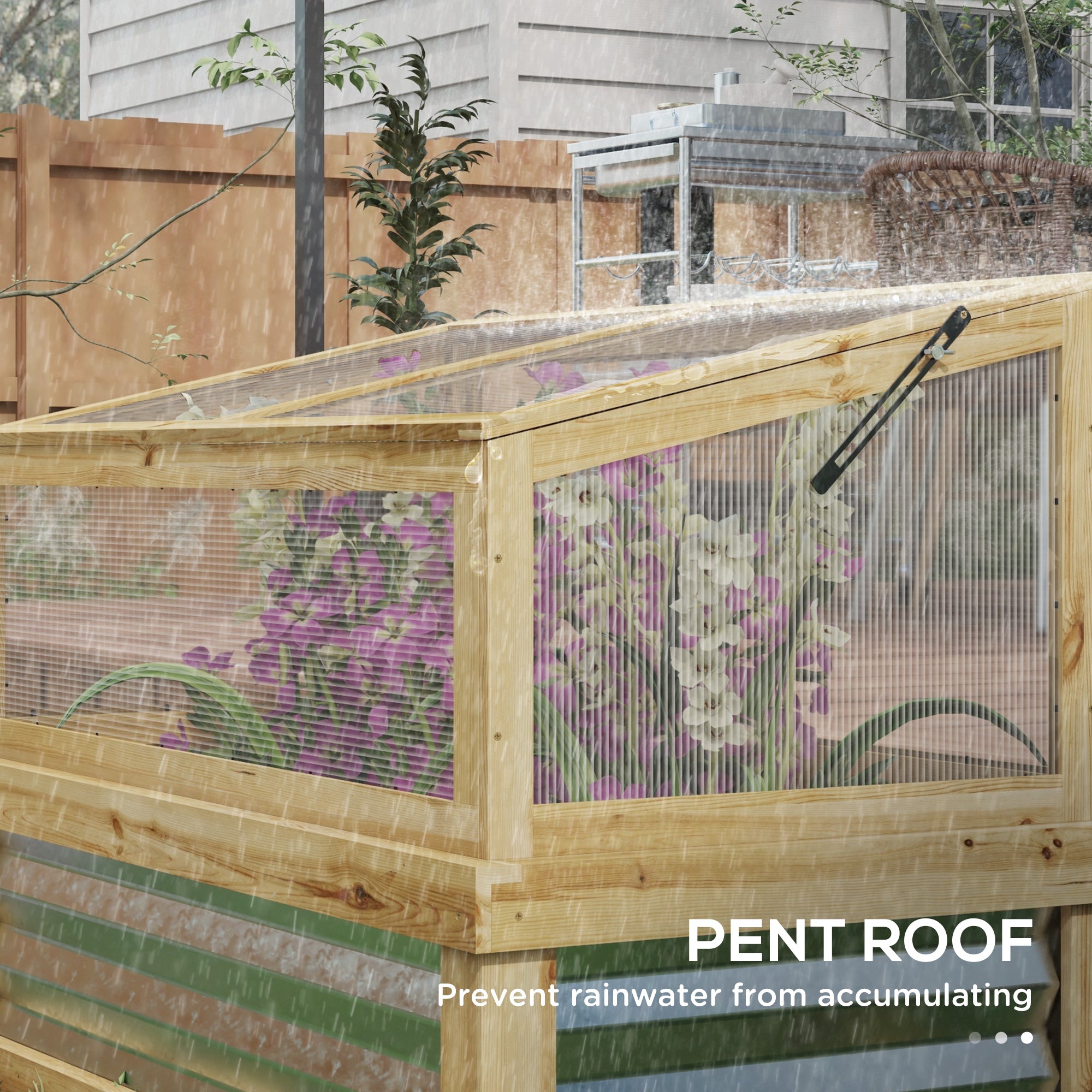 Raised Garden Flower Bed Kit with Lean-to Greenhouse, Wooden Cold Frame Planter, 41" x 22.5" x 28.25", Natural - Natural Wood - Image 8