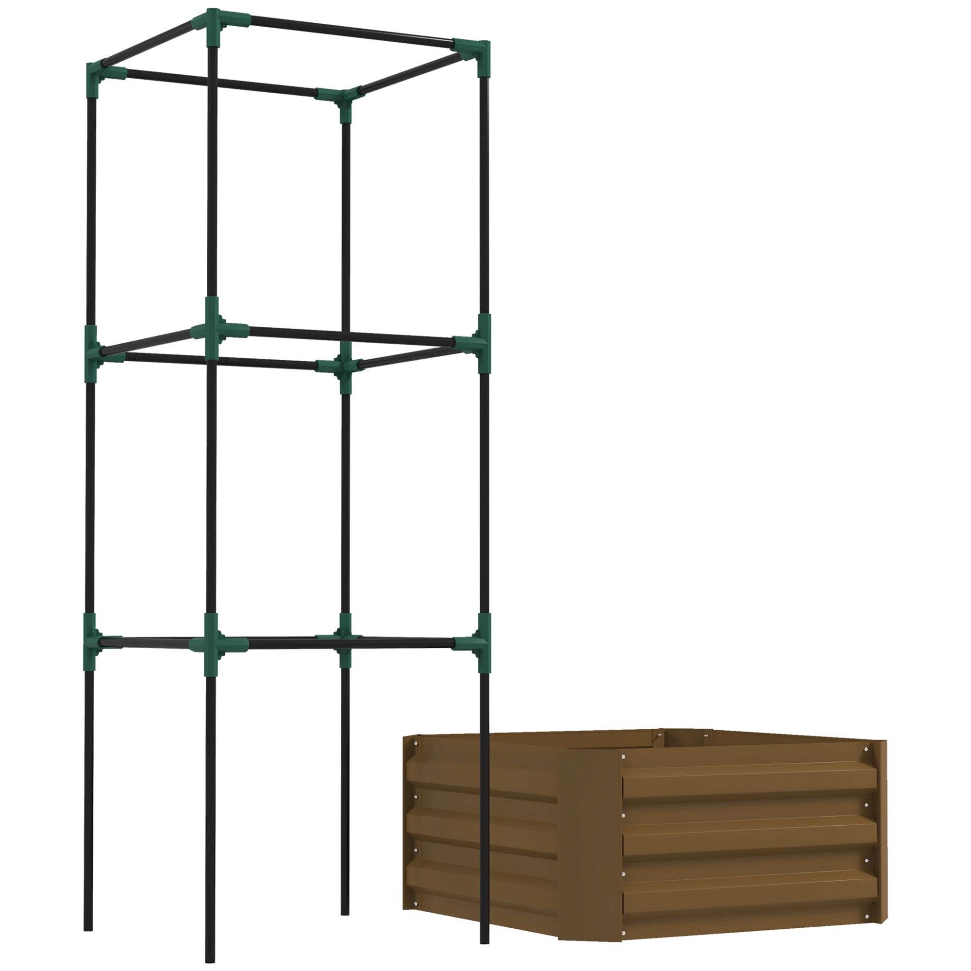 Galvanized Planter Box, 24" x 24" x 55" Raised Garden Bed with Tomato Cage for Climbing Vines, Brown - Brown - Image 8