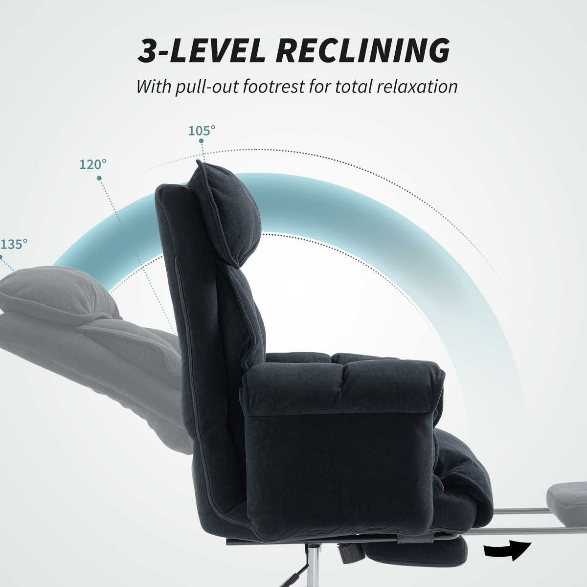 Executive Office Chair, Reclining Computer Chair with Footrest, High Back, Headrest, Adjustable Height, Black