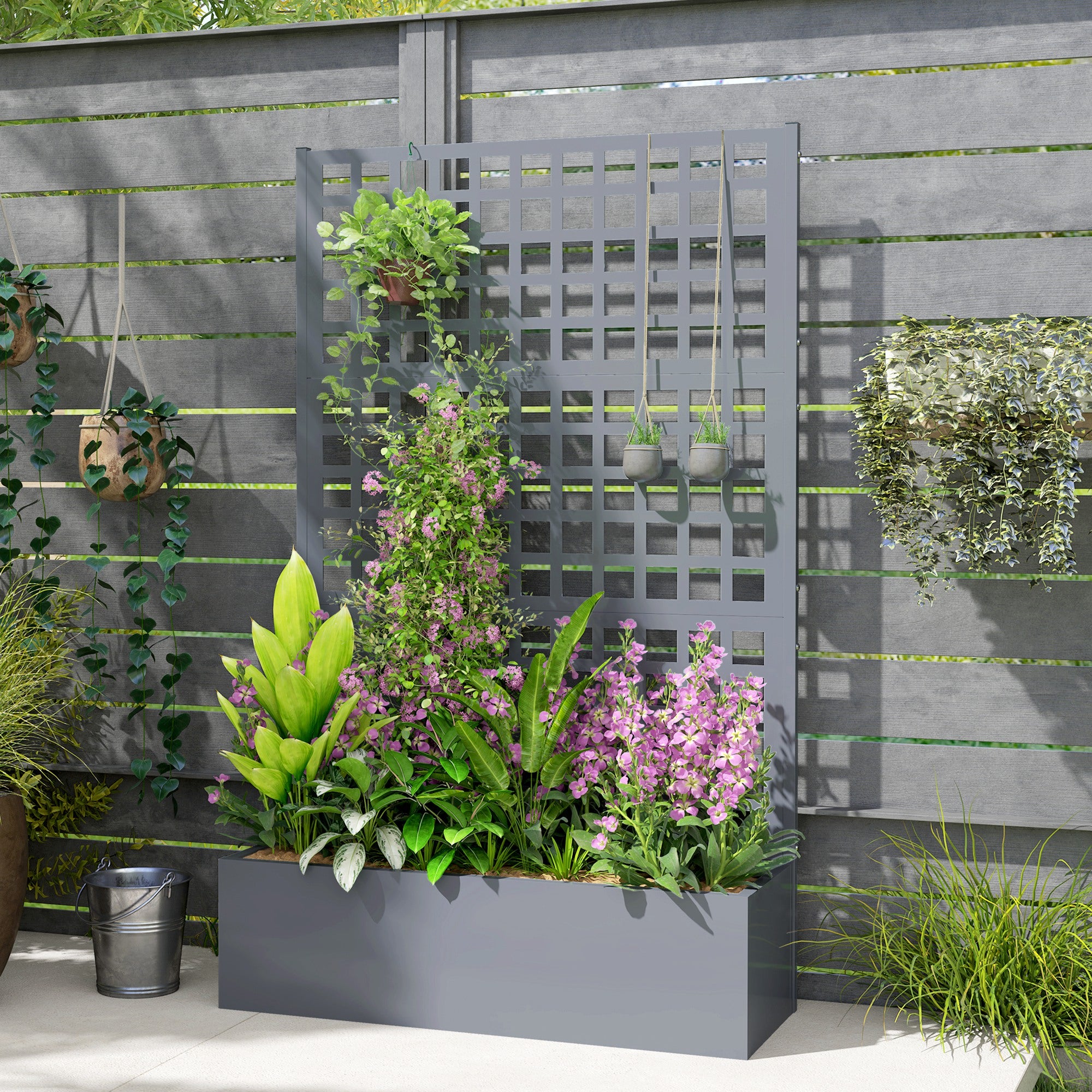 Galvanized Raised Garden Bed Planter Box with Trellis for Climbing Plants, Vegetable, Vines, 43" x 16" x 70", Gray - Gray - Image 8