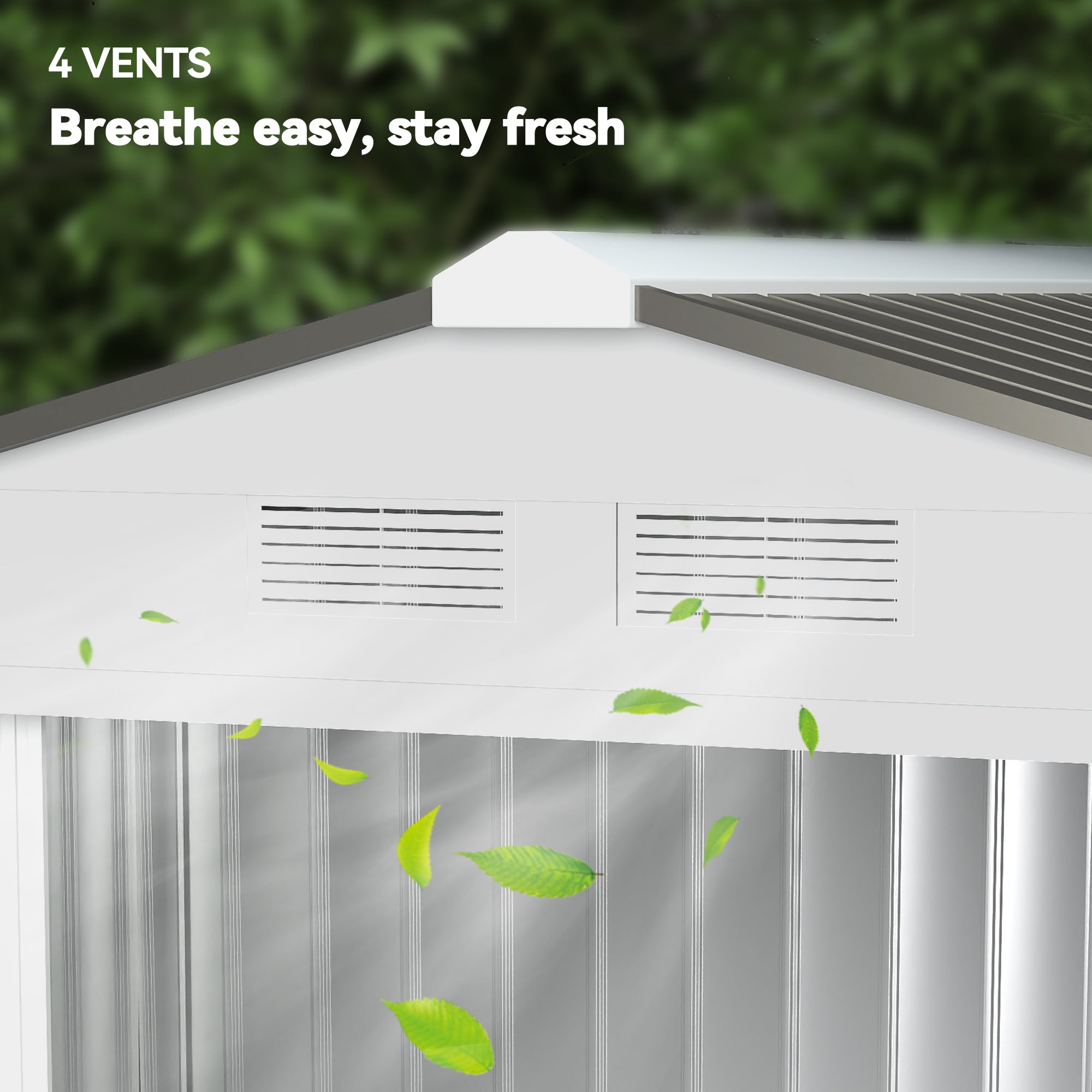 7x4 Garden Shed, Storage Shed with 4 Vents & 2 Sliding Doors, Garden Tool House for Backyard, Patio, Garage, Lawn,White - White - Image 8
