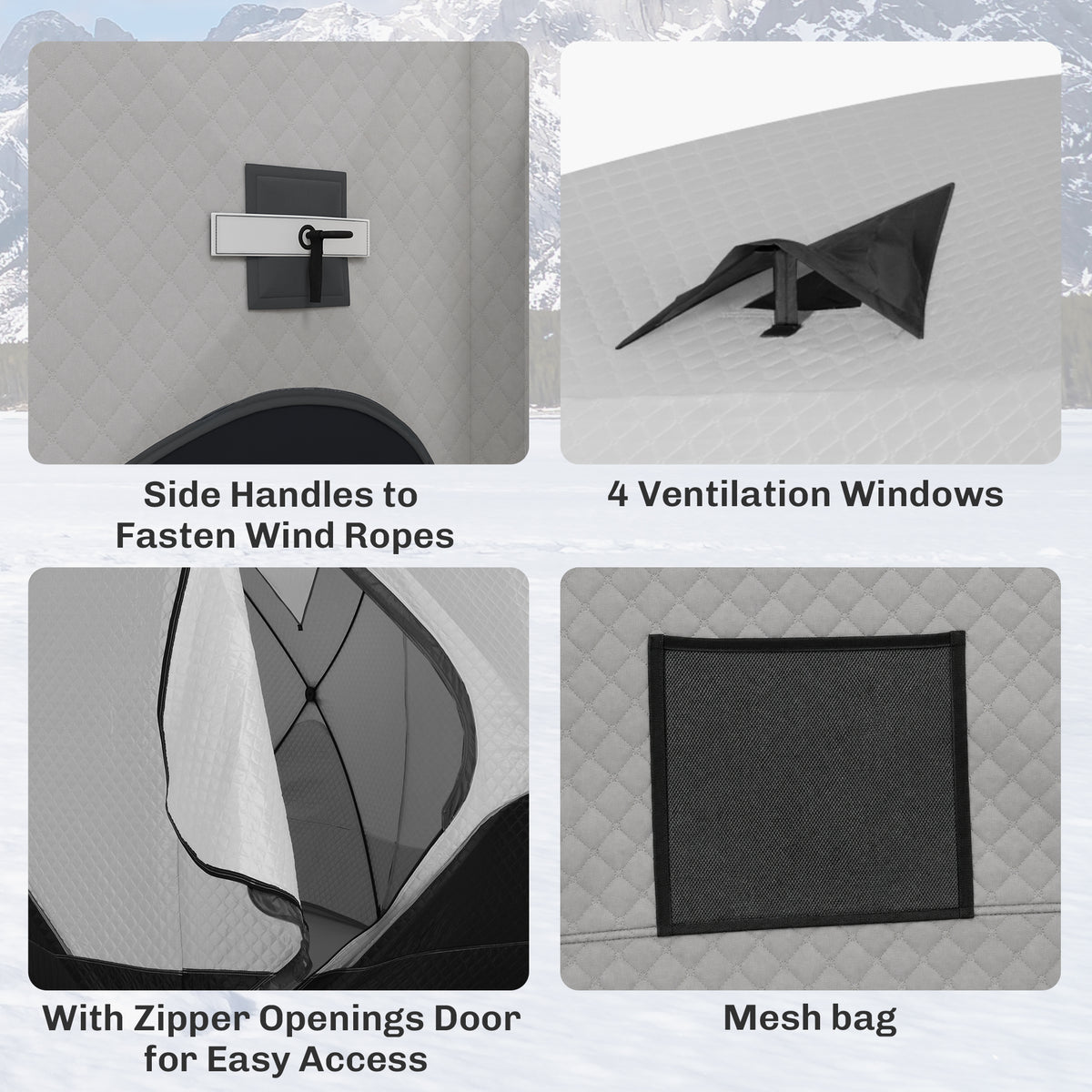 5-8 Person Ice Fishing Shelter, Pop-Up Ice Shanty Tent, Insulated Portable Tent with 2 Doors & Carrying Bag, Light Gray