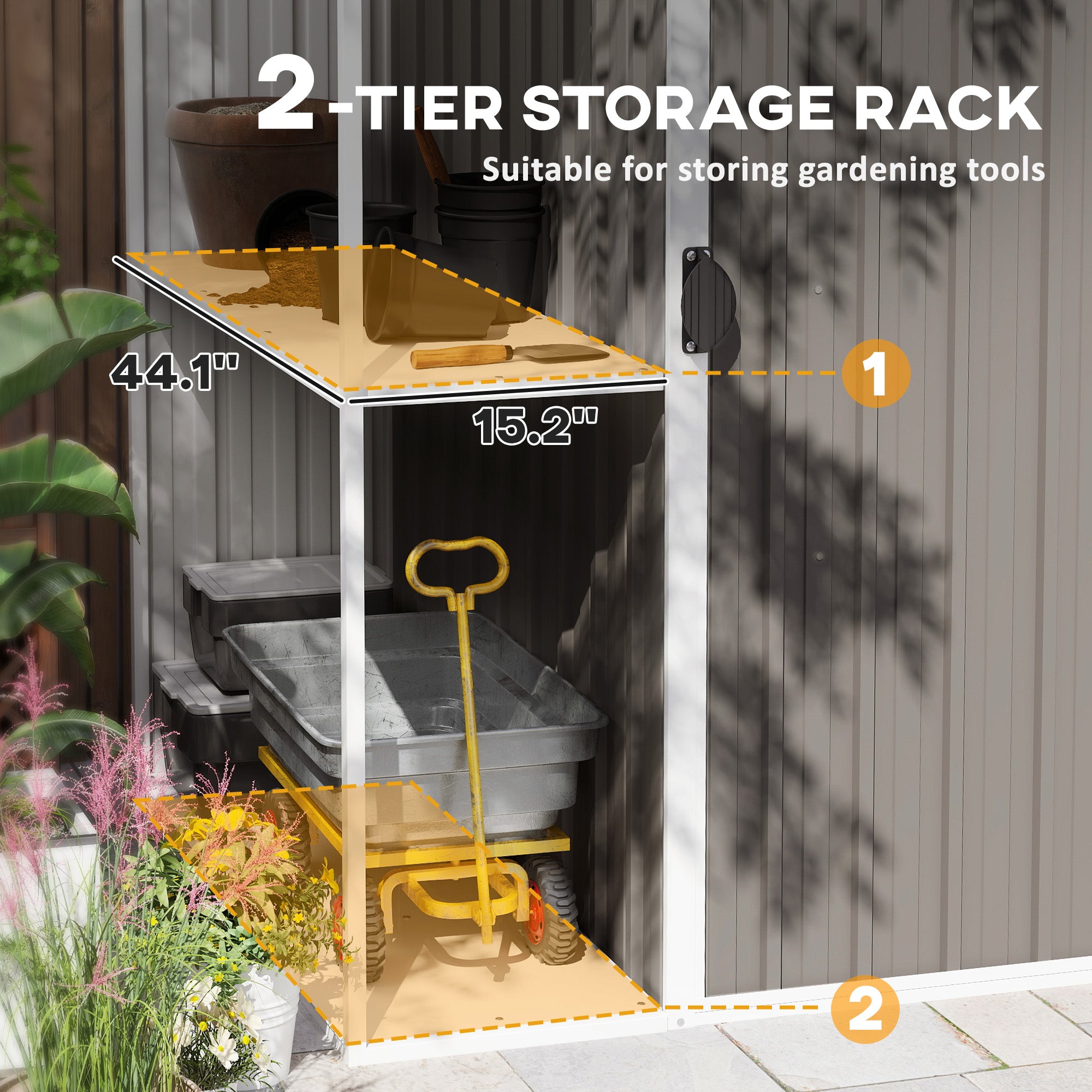 8 x 4ft Outdoor Garden Shed, Metal Shed with Air Vents and Lock for Backyard, Garden, Patio, Warm Gray - Gray - Image 4