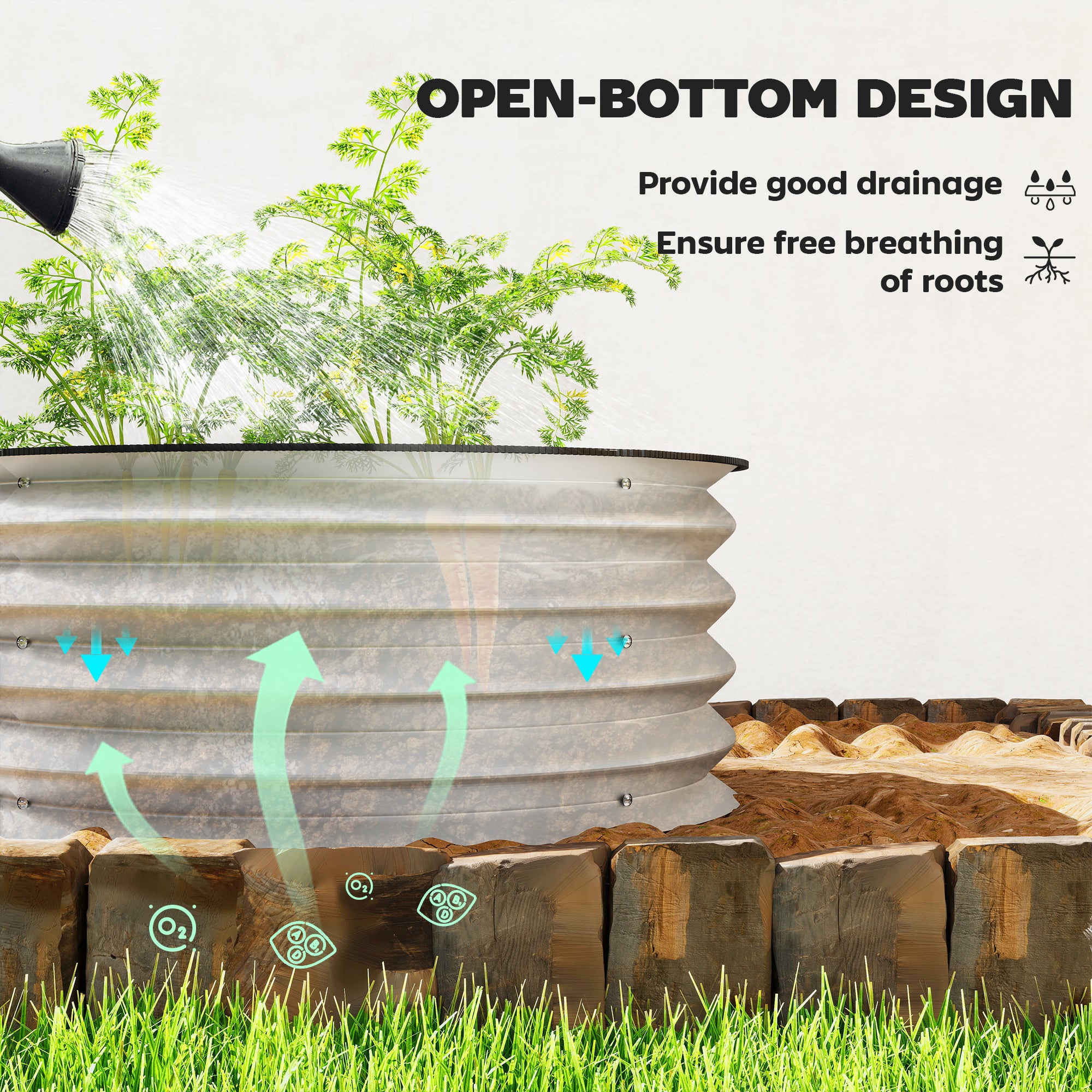 Set of 2 Raised Garden Bed, Metal Planter Box with Safety Edging, Easy-to-assemble Stock Tank 2'x2'x1' Silver - Silver - Image 5