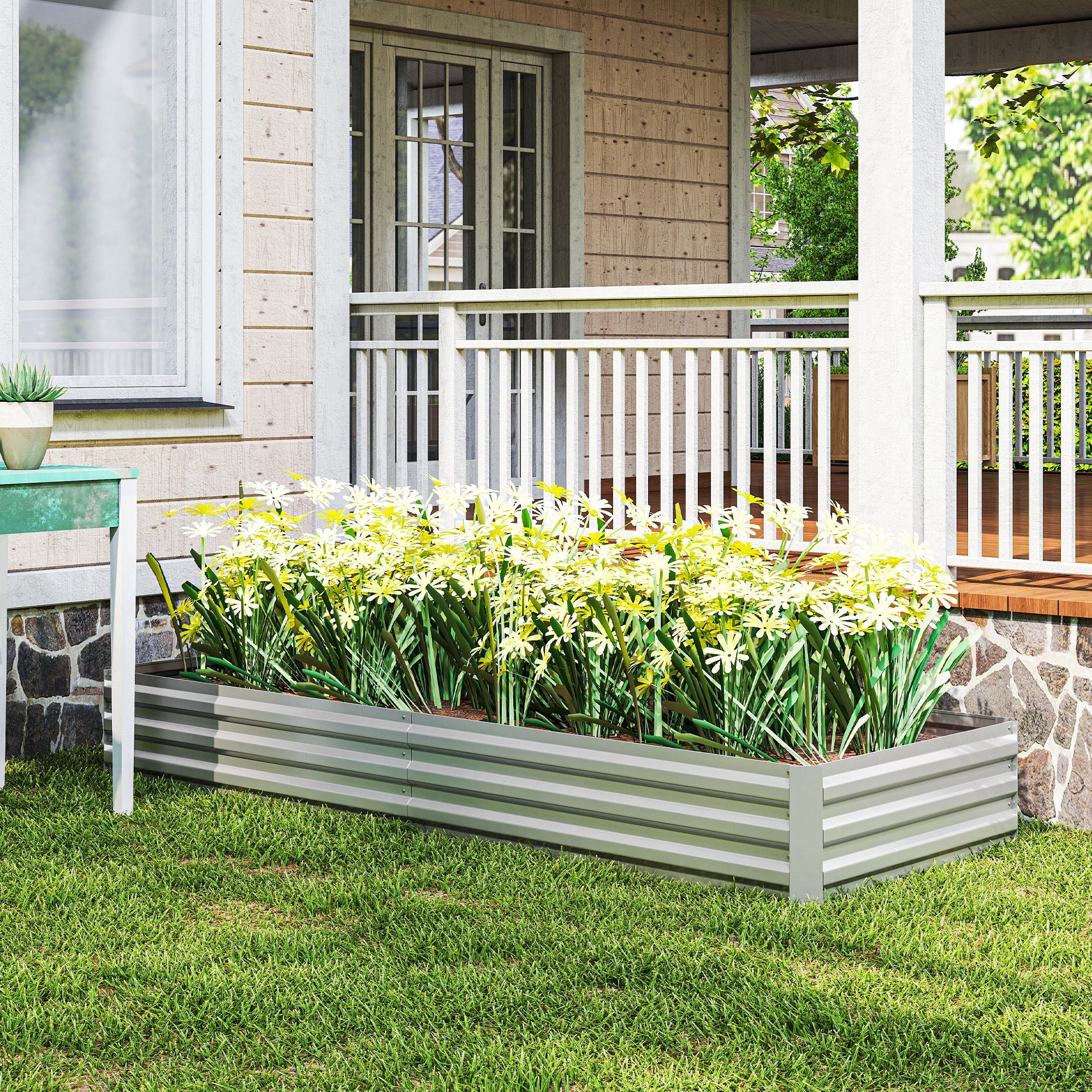 95" x 36" x 12" Galvanized Raised Garden Bed, Easy DIY and Cleaning for Growing Flowers, Herbs, Succulents, Silver - Silver - Image 8