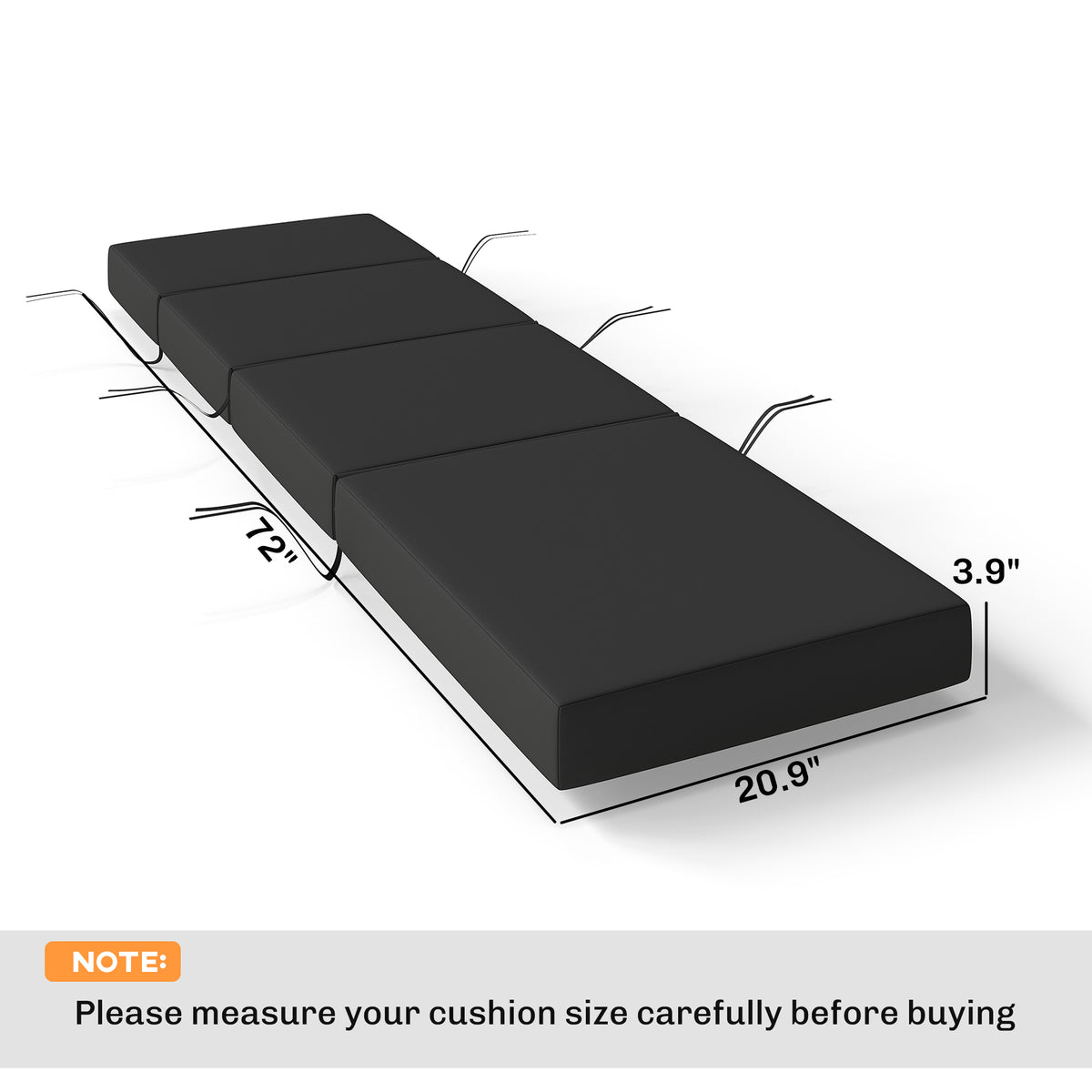 Set of 2 Chaise Lounge Cushion, 4" Thick Outdoor Lounge Chair Cushions with Ties for Patio, 21" x 72", Gray
