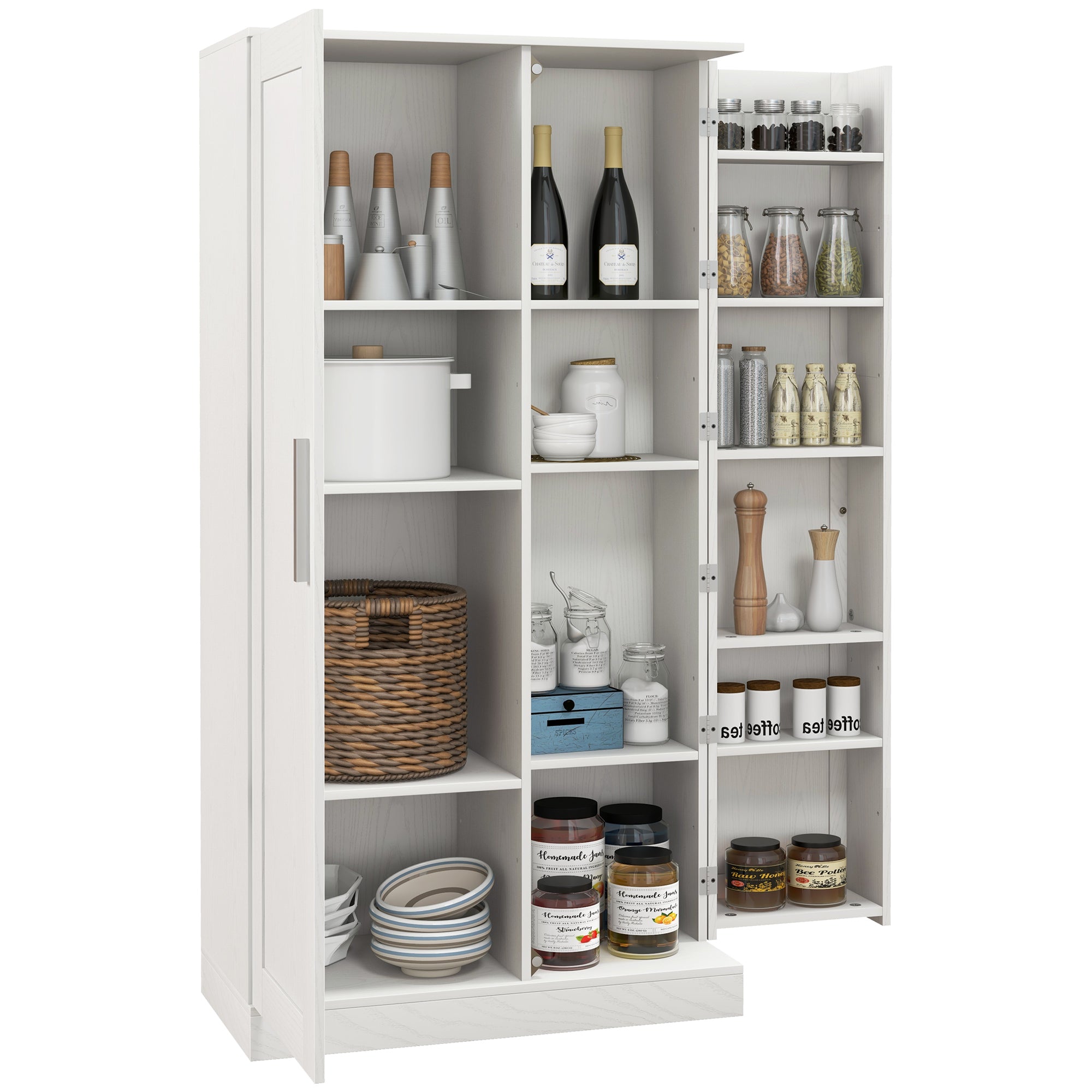 Kitchen Pantry Storage Cabinet, 14-Tier Freestanding Kitchen Cupboard for Living Room, Dining Room Storage, White
