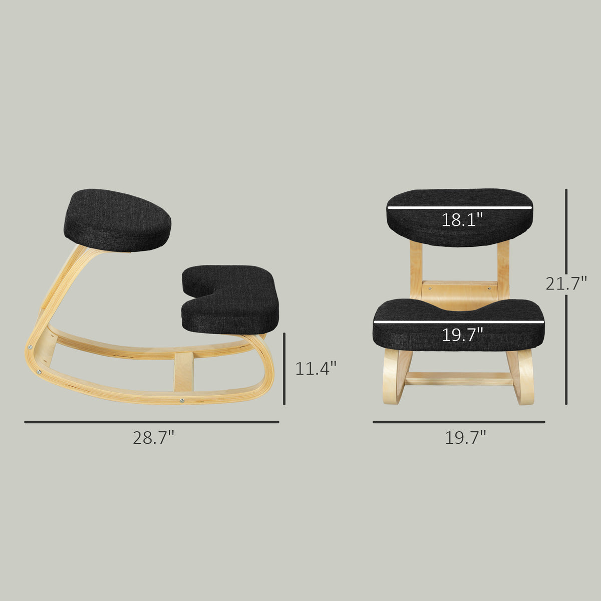 Ergonomic Kneeling Chair with Wood Frame, Posture Support Desk Chair for Home Office, 264 lb Capacity, Black