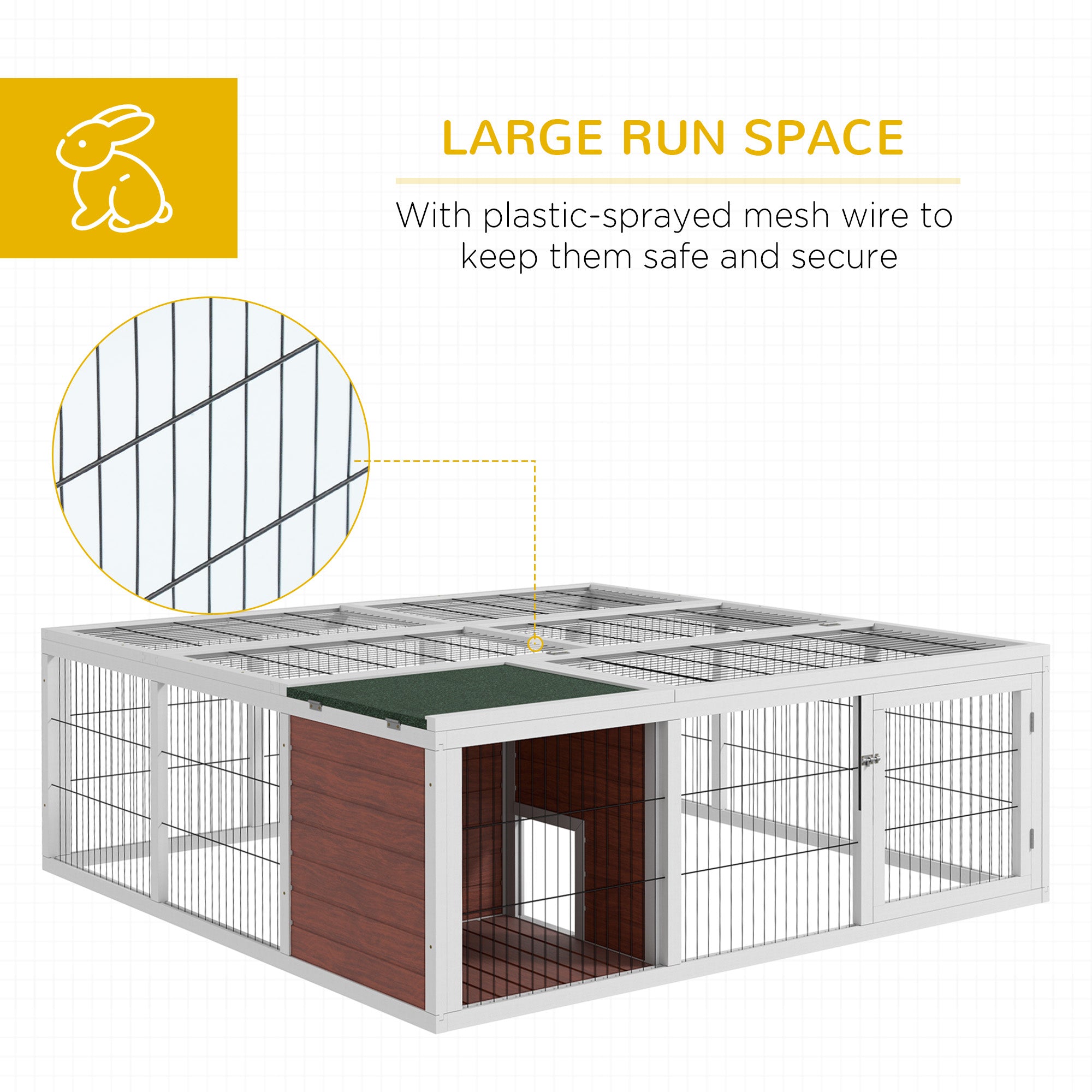 64" Wooden Outdoor Rabbit Hutch Playpen Tortoise House Habitat with Run and Enclosed Cover - Brown and White - Image 4