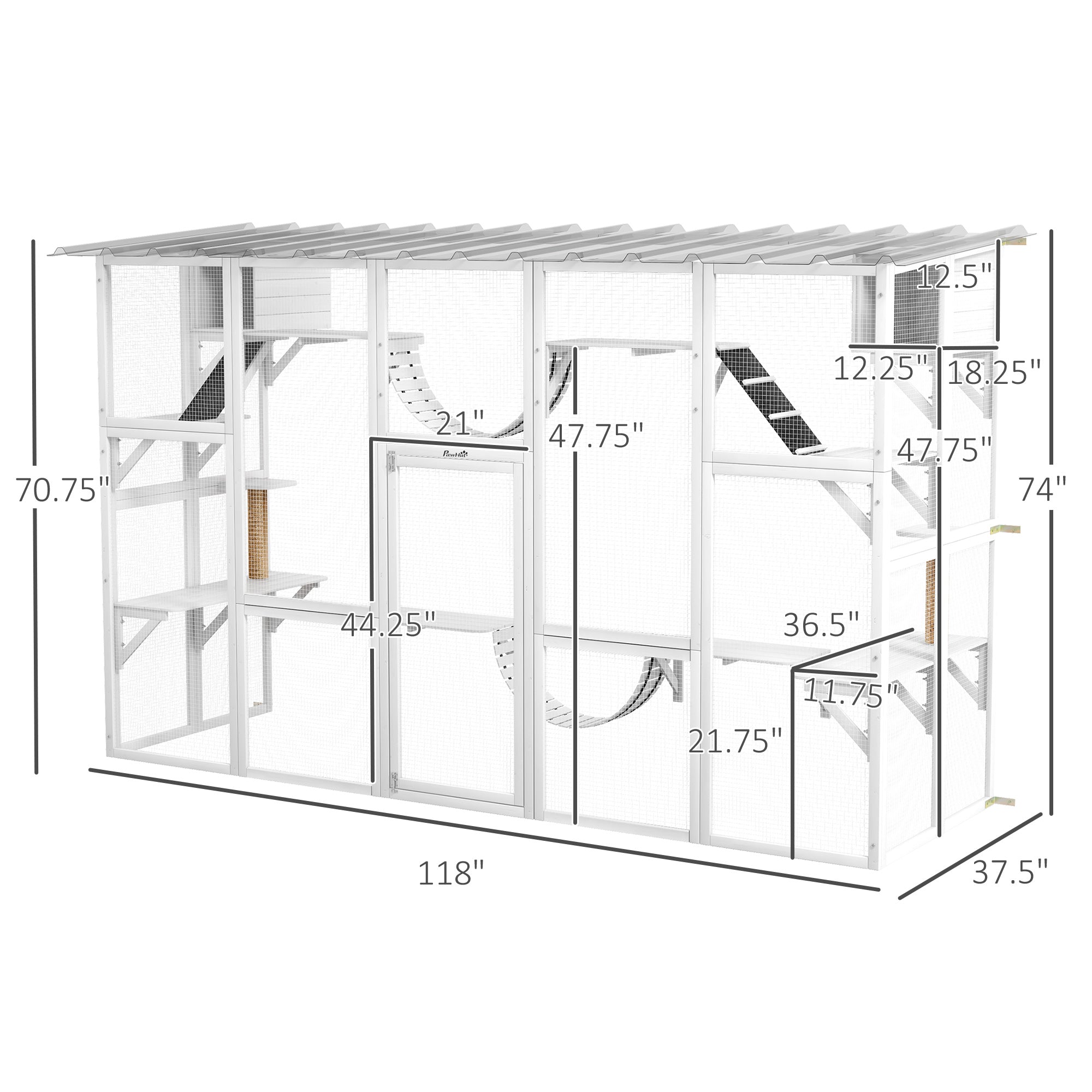 Cat Window Box , Large Catio with Shelves & Bridges, Outside Enclosure for Multiple Cats, White - White - Image 3