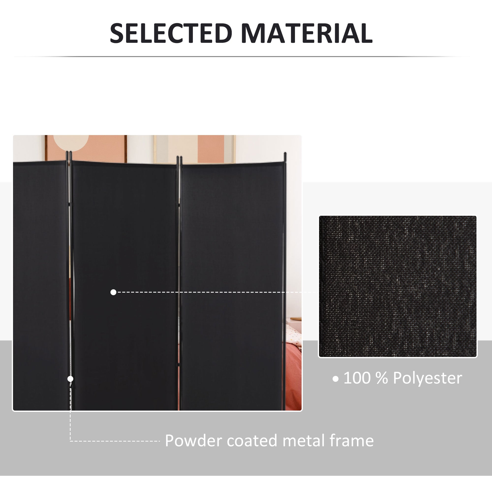 6' 3 Panel Room Divider, Indoor Privacy Screen for Home, Black
