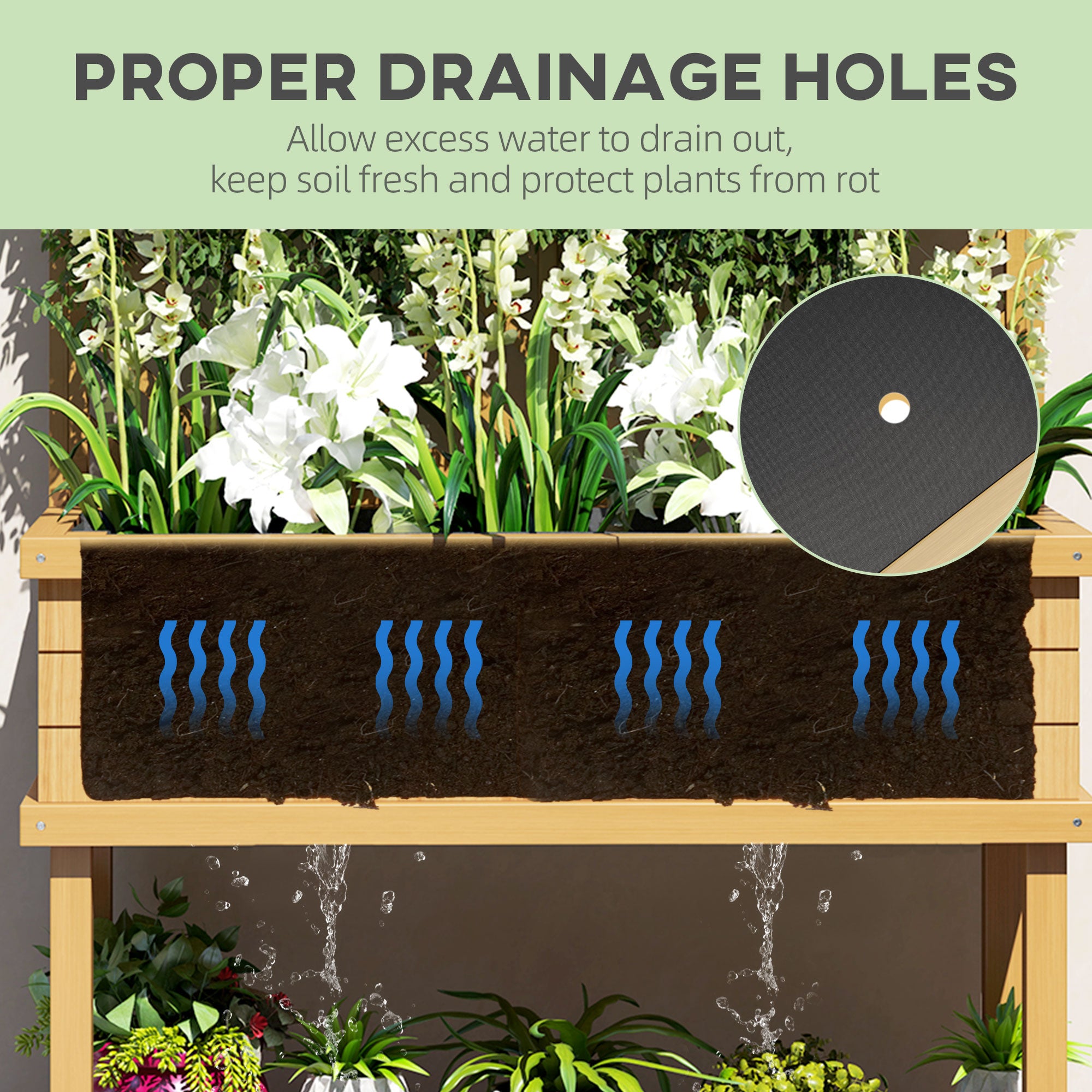 Elevated Wood Planter with Trellis for Climbing Plants, Raised Garden Bed with Legs and Drainage Holes, Natural Wood - Natural Wood - Image 6