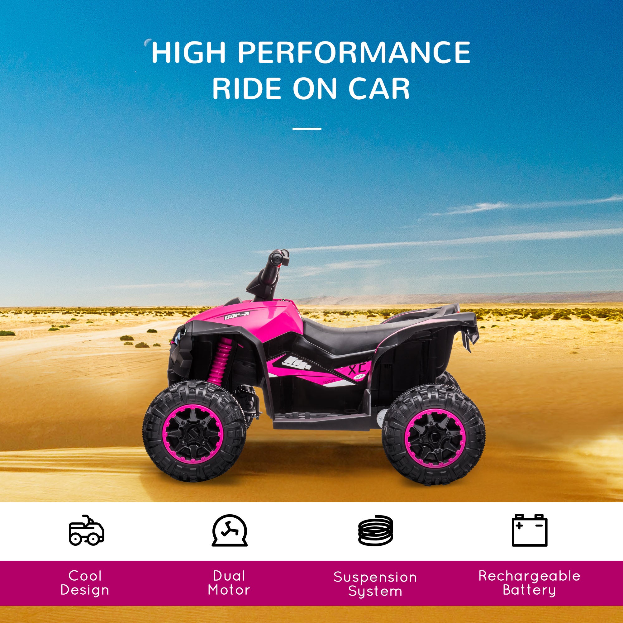 12V Kids ATV Quad Car with Forward & Backward Function, Wear-Resistant Wheels, Music, for Toddlers 3-5 Years Old, Pink