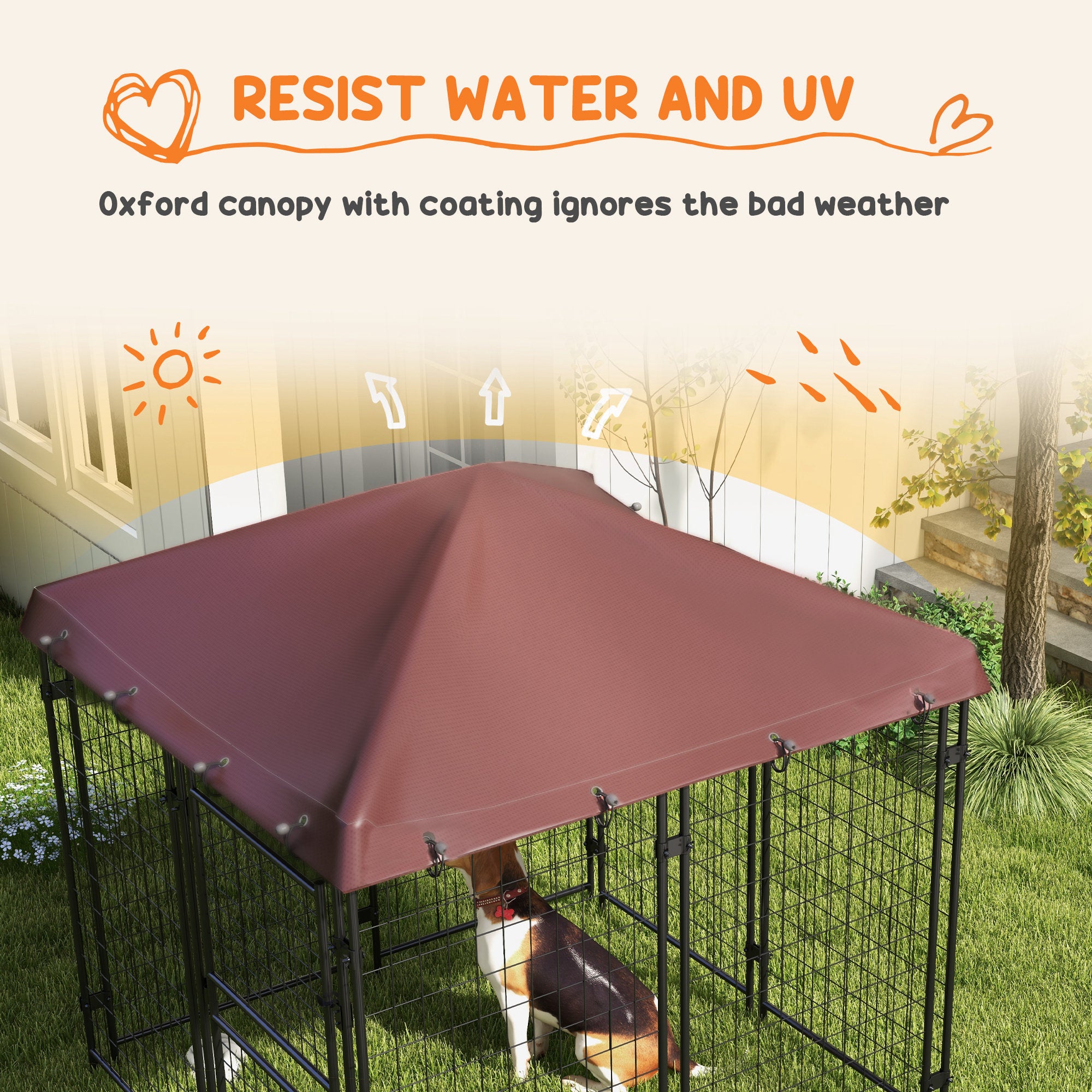 4.6' x 4.6' x 5' Dog Kennel Outdoor with Waterproof Canopy, Large Door - Brown - Image 5