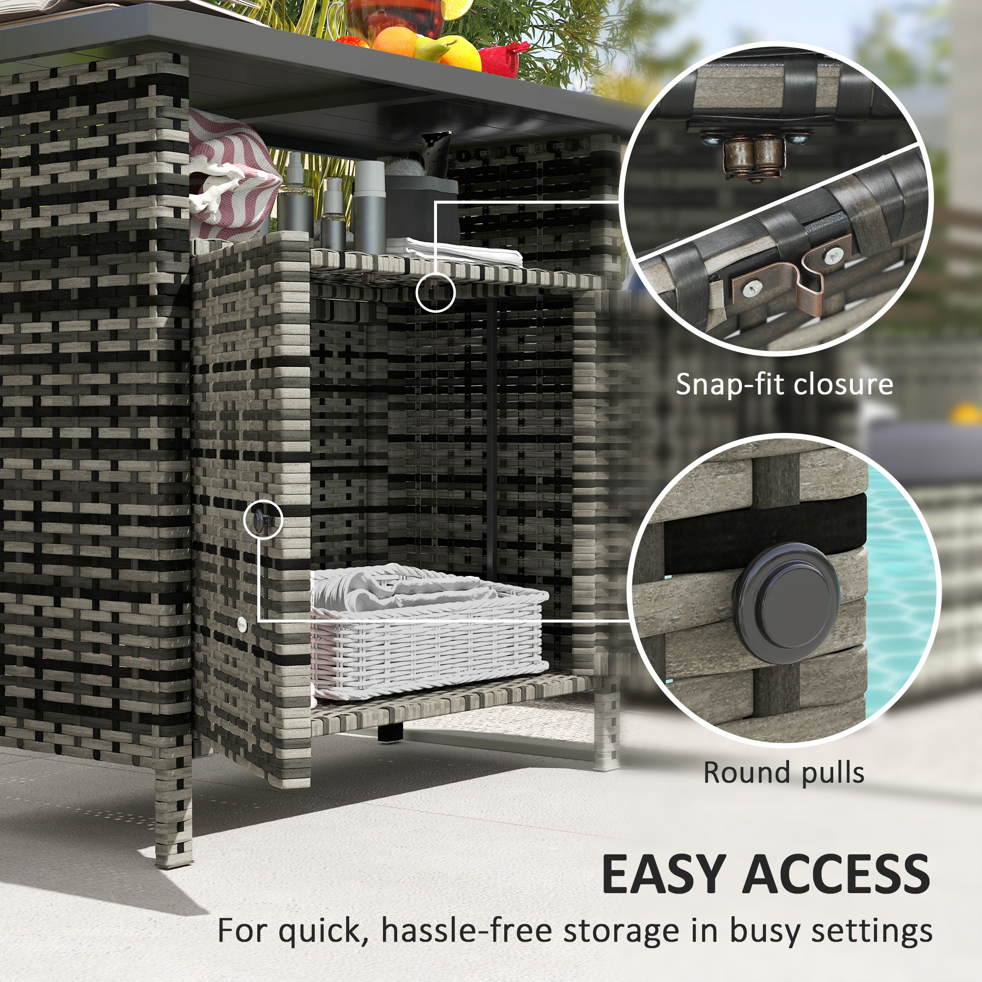 Wicker Outdoor Storage Cabinet with Two Doors and Shelf for Outdoor Pool Towel Storage, Mixed Gray - Mixed Gray - Image 6