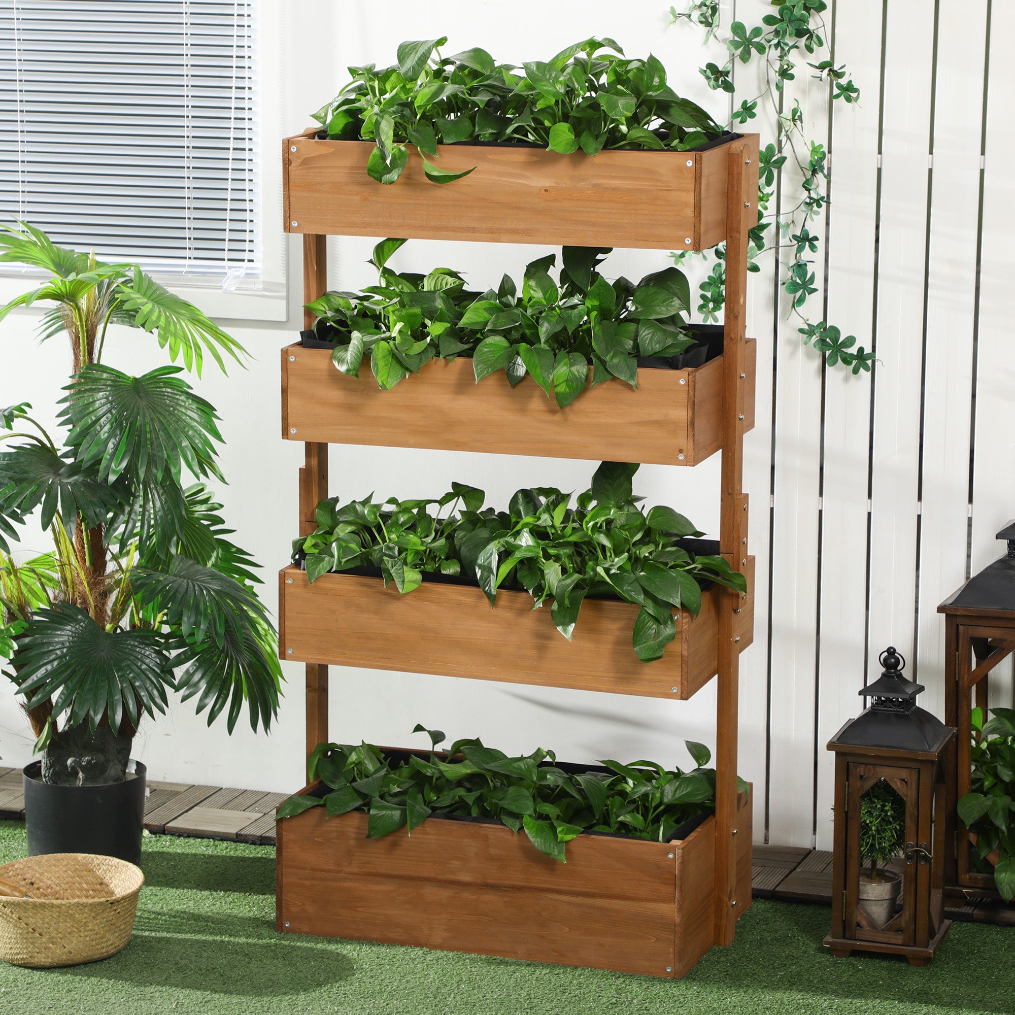 Vertical 4 Tier Raised Garden Bed, Wooden Planter Box, Self-Draining with Bed Liner for Indoor Outdoor Flowers, Vegetables and Herbs, Orange - Orange - Image 2