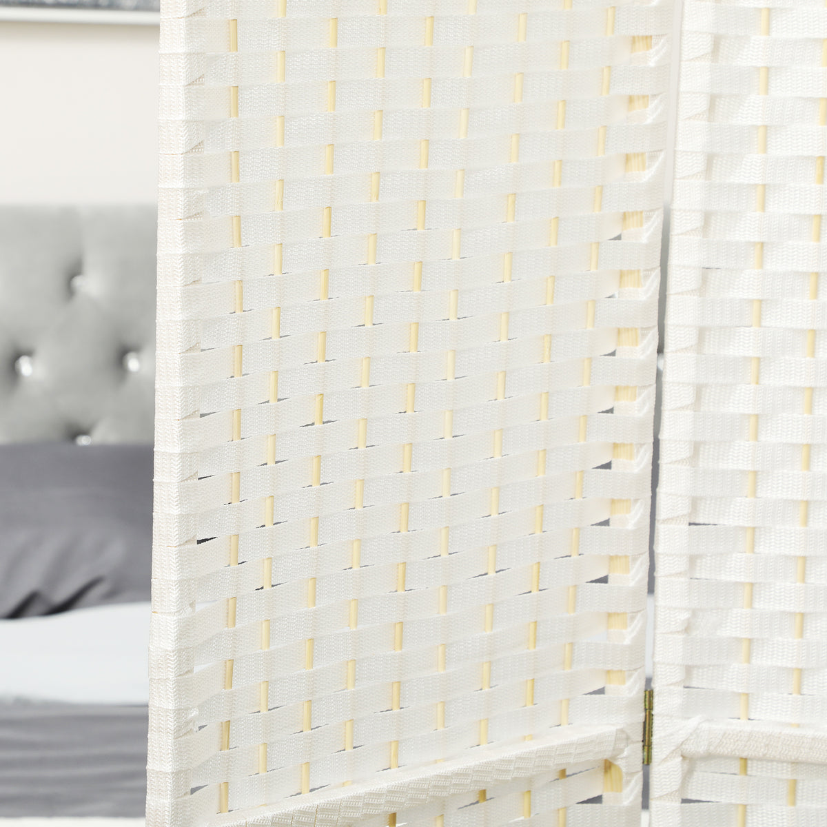 Folding Room Divider Screen 4 Panel 5.6 ' Tall Privacy Screen Freestanding Room Partition for Home Office, White