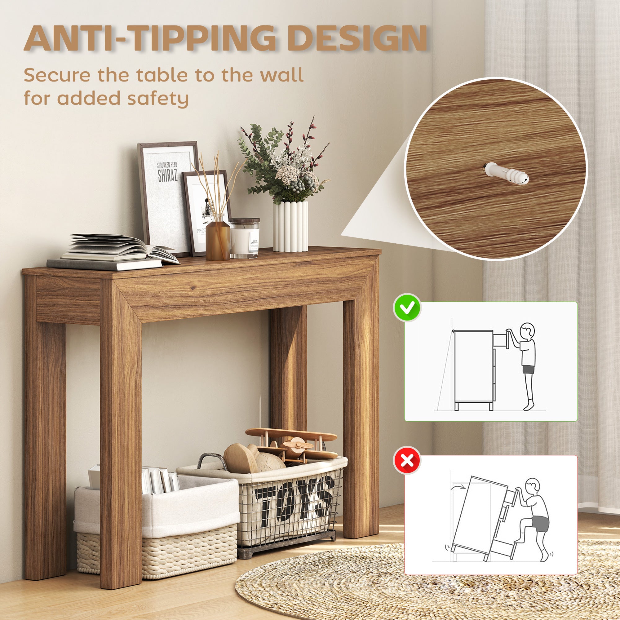 Modern Console Table, 47" Narrow Entryway Table, Walnut