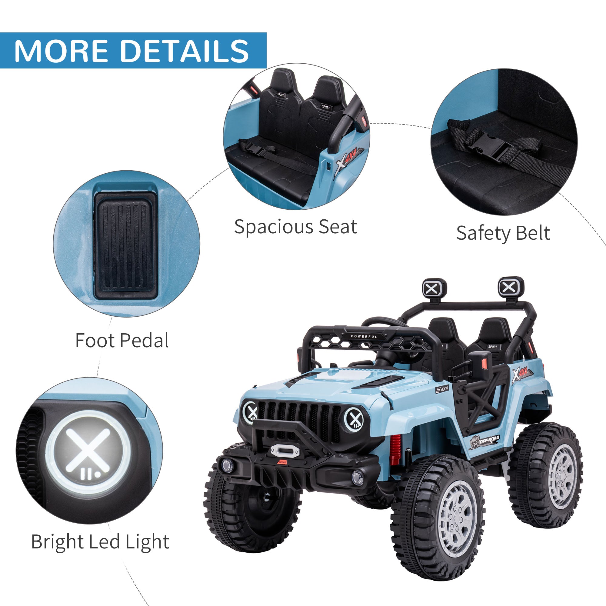 12V Kids Ride on Car with Remote Control, Battery-Operated Ride on Toy with Spring Suspension, Led Lights, Music, Horn, 3 Speeds, USB, MP3, Blue