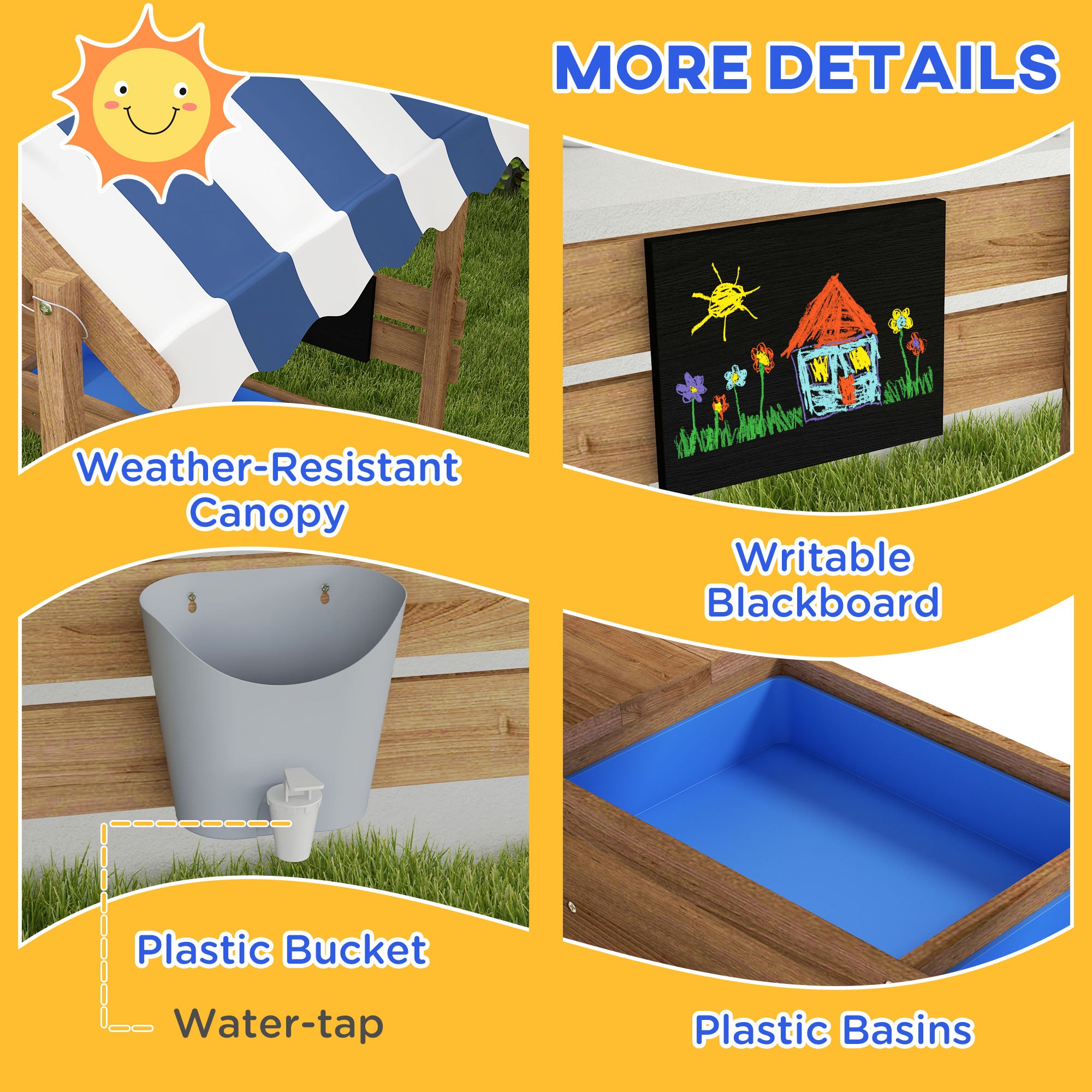 Wooden Sandbox with Canopy, House Design for 3-7 Years Old, Brown