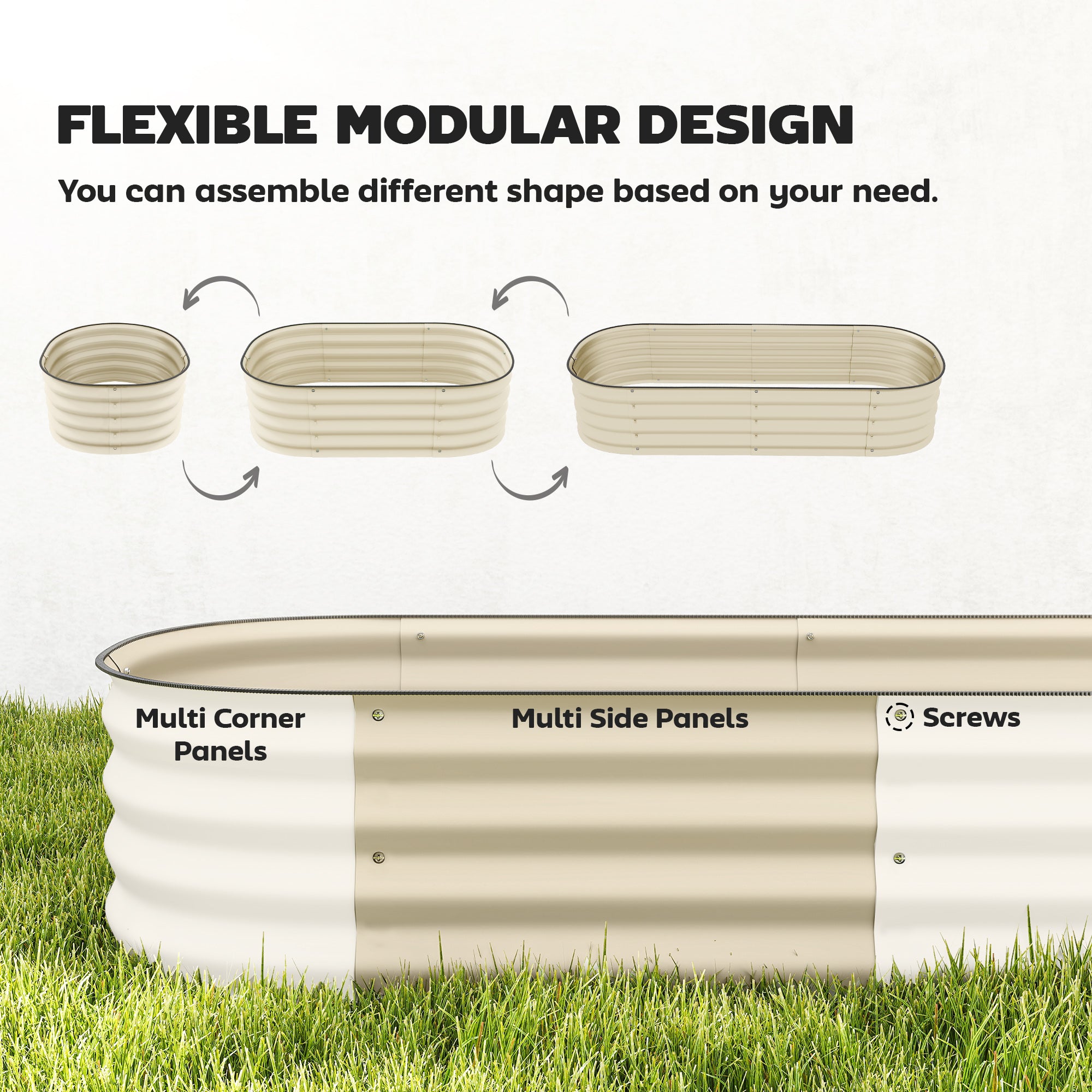 4.9' x 2' x 1' Galvanized Raised Garden Bed Kit, Metal Planter Box with Safety Edging, Cream - Cream White - Image 4