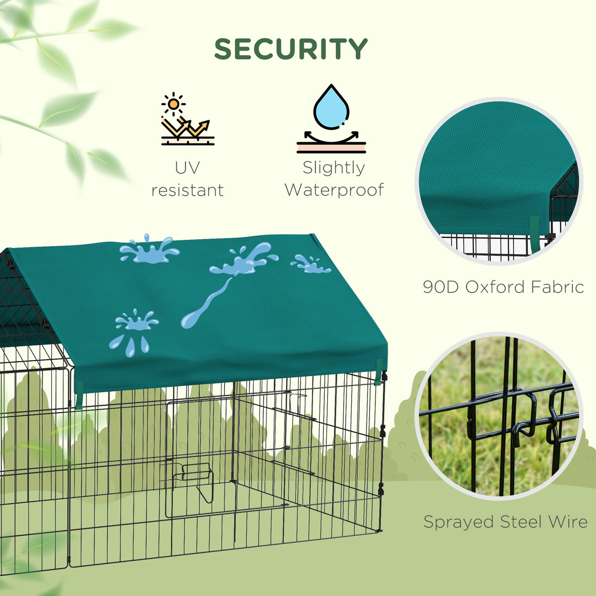 73" Small Animal Playpen with Roof for Rabbits, Chicken, Chinchillas - Green - Image 4