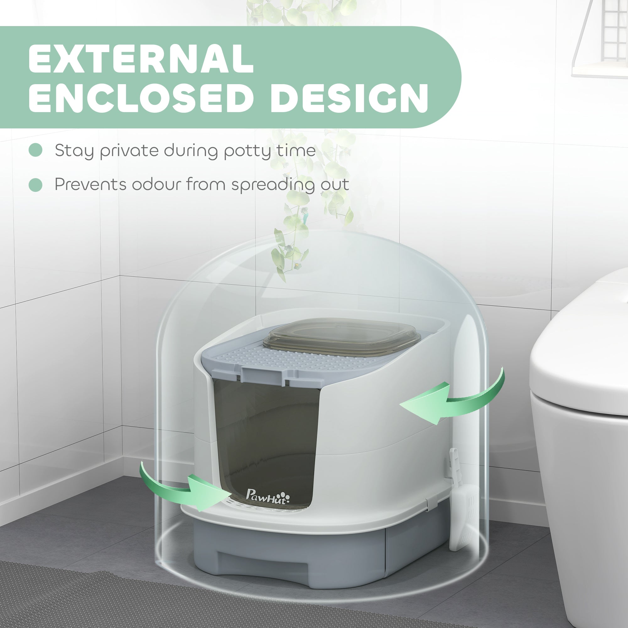 Covered Cat Litter Box with Lid, Drawer, Scoop, Top Entry, Deodorizing Bags, Odor Control, Easy to Clean, Gray - Gray - Image 4