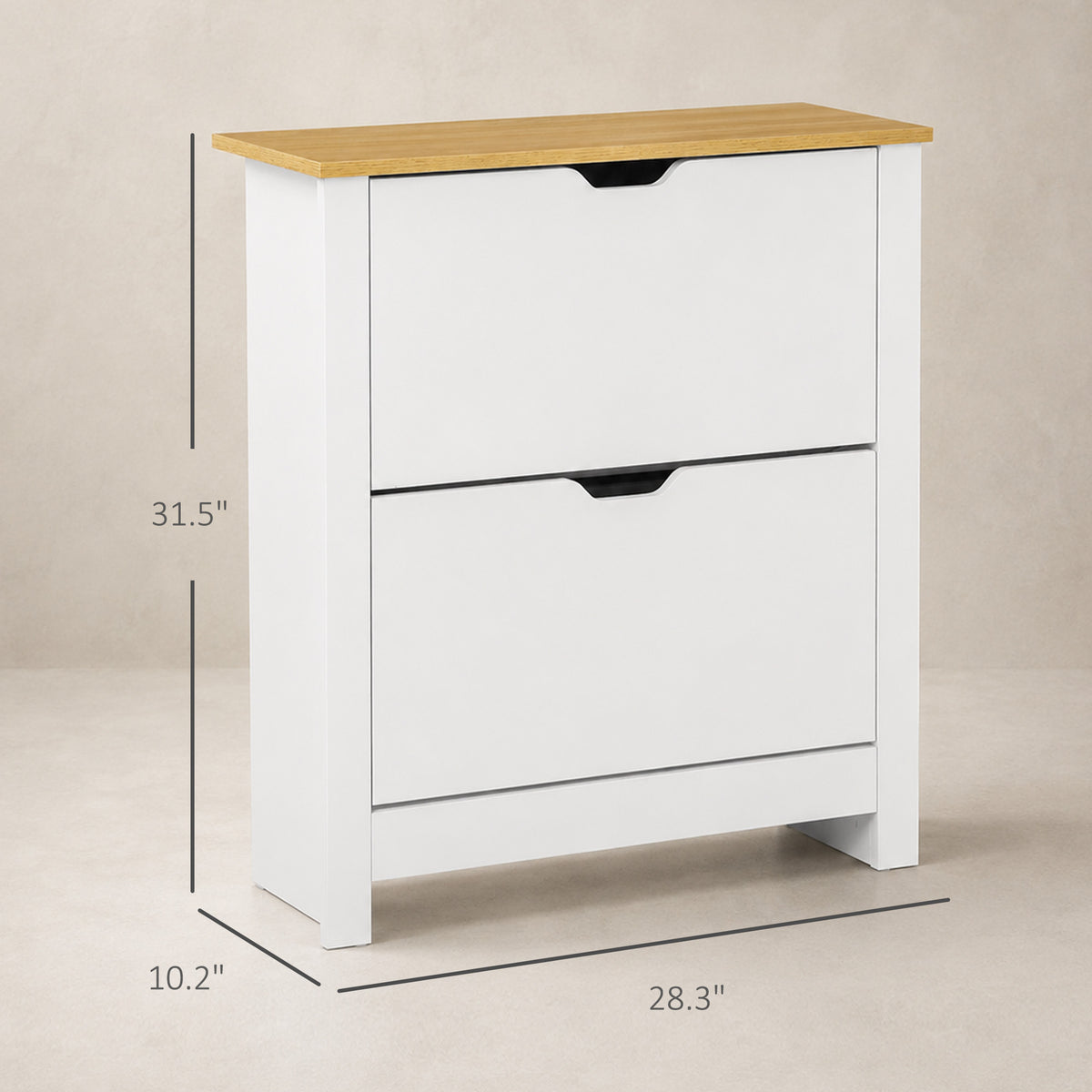 Slim Shoe Storage Cabinet, Shoe Cabinet with 2 Flip Drawers and Adjustable Dividers, Natural & White