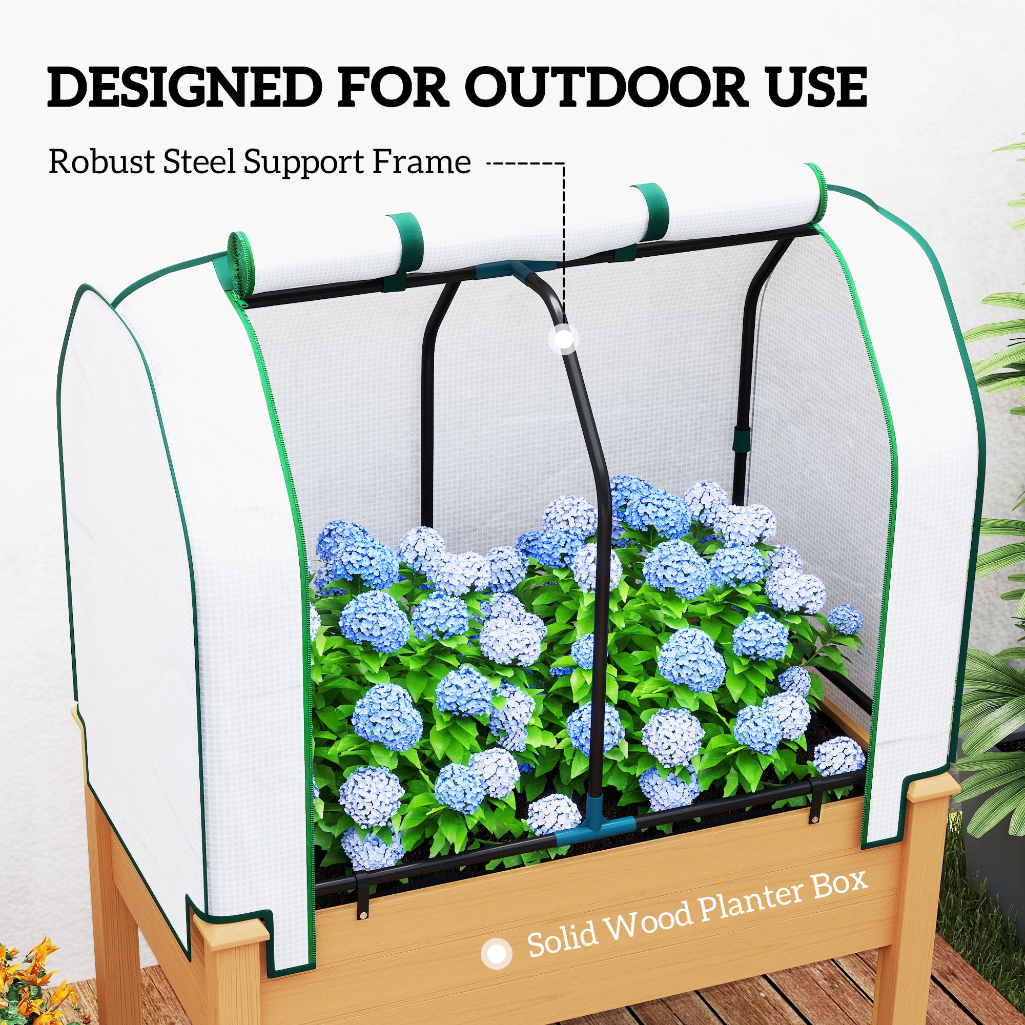 Raised Garden Bed with PE Greenhouse Cover Outdoor Planter Box for Herbs and Vegetables, 35 x 22 x 47 inch, Sand - Sand - Image 7